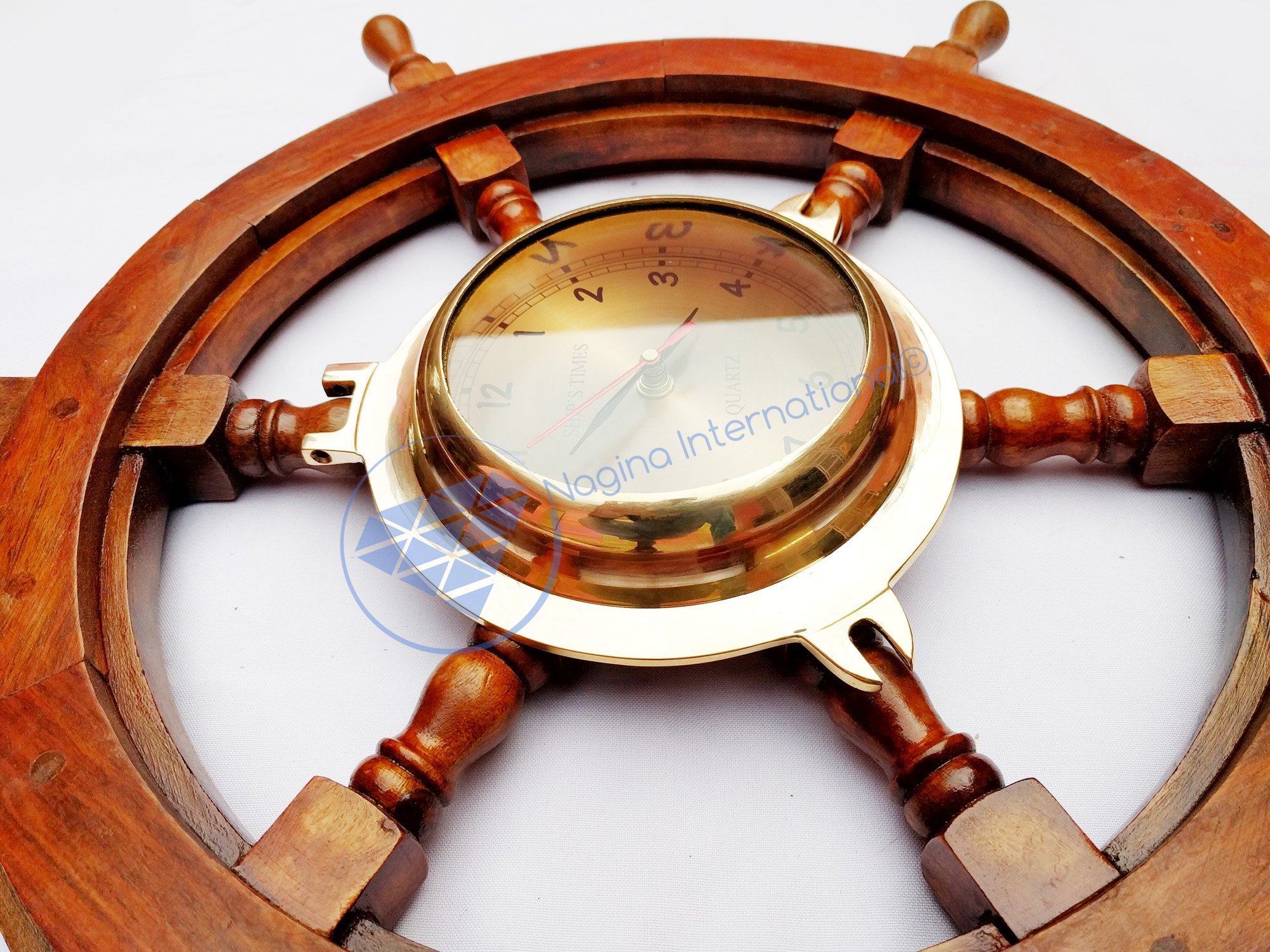 Handcrafted Nautical Ship Wheel Wall Clock with Brass Porthole Design - Perfect for Pirate Themed Nursery, Beach House Decor & Ocean Lover Gifts | Home Office & Living Room Decoration