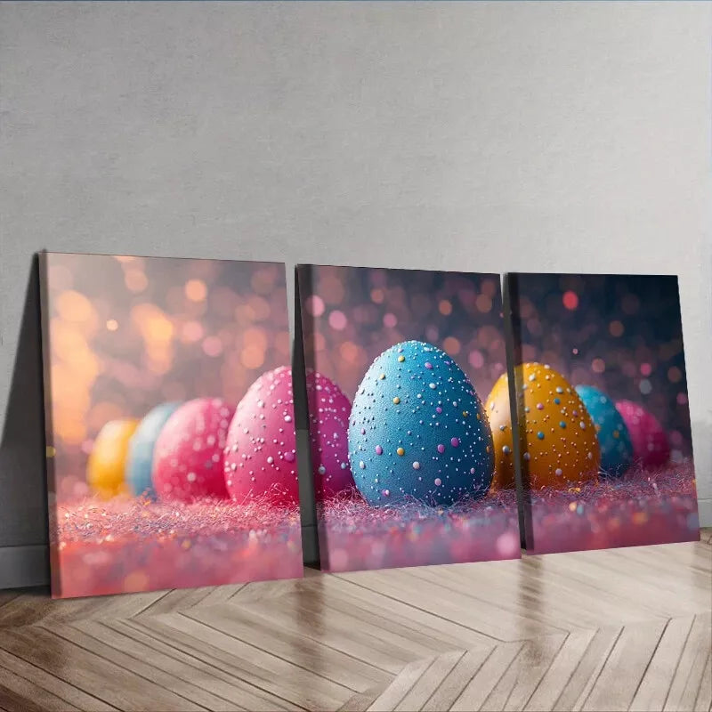 3pcs Two Colorful Easter Eggs Canvas Wall Art Set - Framed 40x60cm High Quality Print - 100% Australian Made - Ready to Hang - Perfect for Easter Home Decor, Living Room & Nursery Wall Decor
