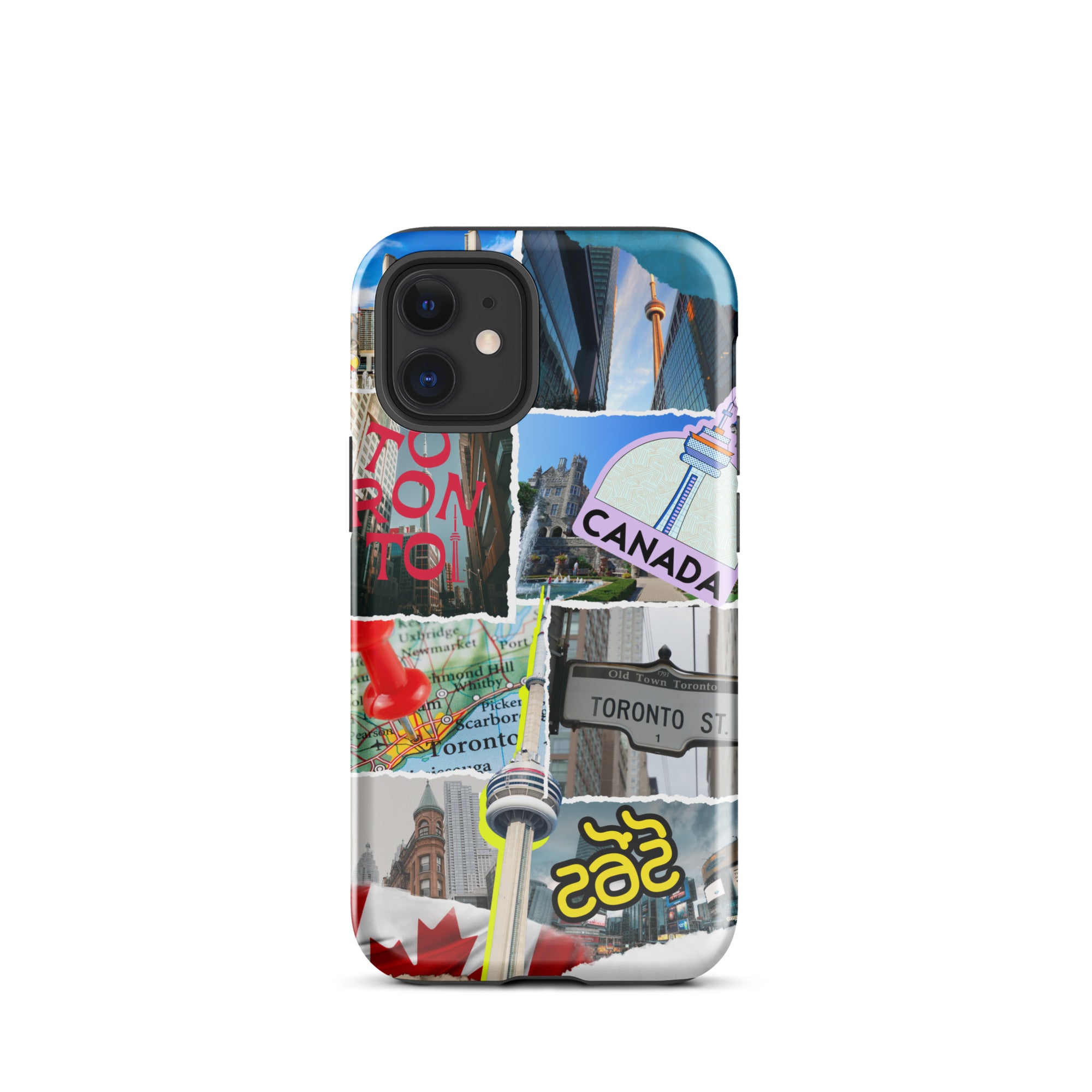 Premium Toronto Skyline Collage iPhone Case - Durable Protective Cover for iPhone 12/13/14/15 Pro Max - Perfect Gift for Travel Lovers & Cityscape Enthusiasts (Use at Home, Office or While Traveling)