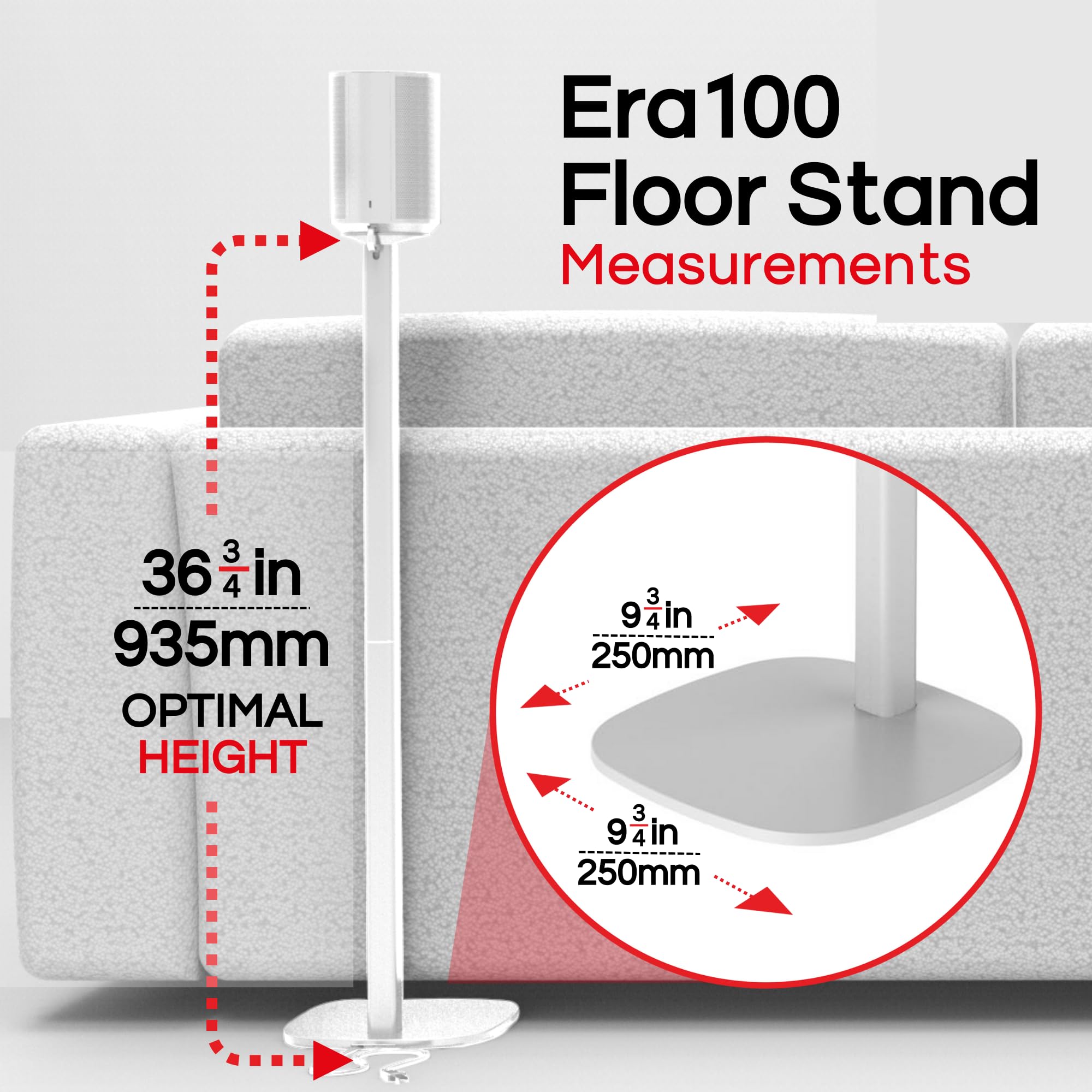 Sonos ERA 100 Floor Stand Twin Pack (2pcs) - Premium Speaker Stands Compatible with Sonos One & Play 1 - White UK Designed Accessories - Perfect for Living Room, Bedroom & Home Theater Setup