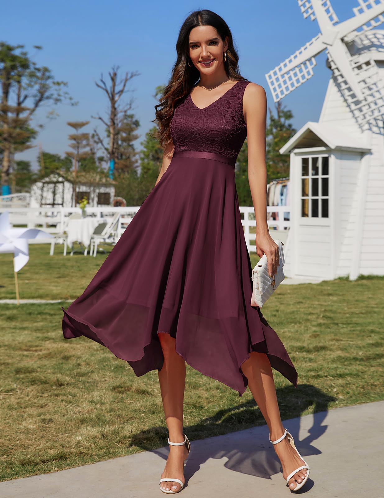 Meetjen Women's Elegant Lace Cocktail Party Dress 2025 | Handkerchief Hem Bridesmaid & Prom Formal Gown | Perfect for Wedding Guest, Evening Party & Special Occasions