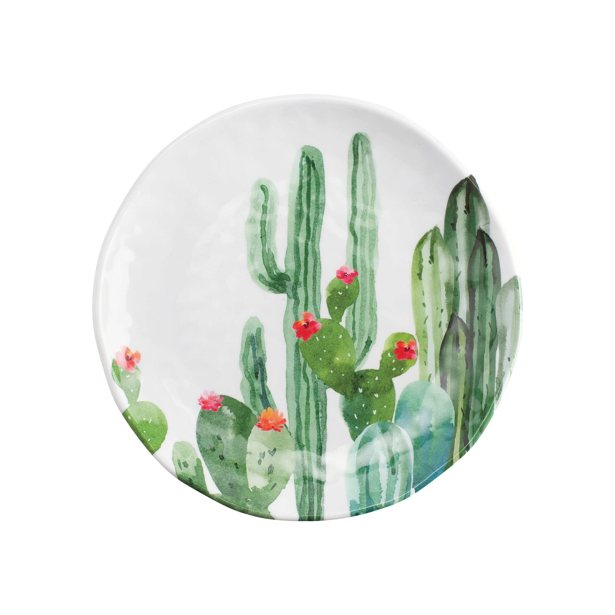 UPware 4-Piece 6 Inch Melamine Dessert Plates - Small Round Appetizer & Dinner Plates for Party, Snacks, Fruits, Side Dishes (Desert Cactus Design) - Perfect for Indoor/Outdoor Dining, Picnics, BBQs & Entertaining