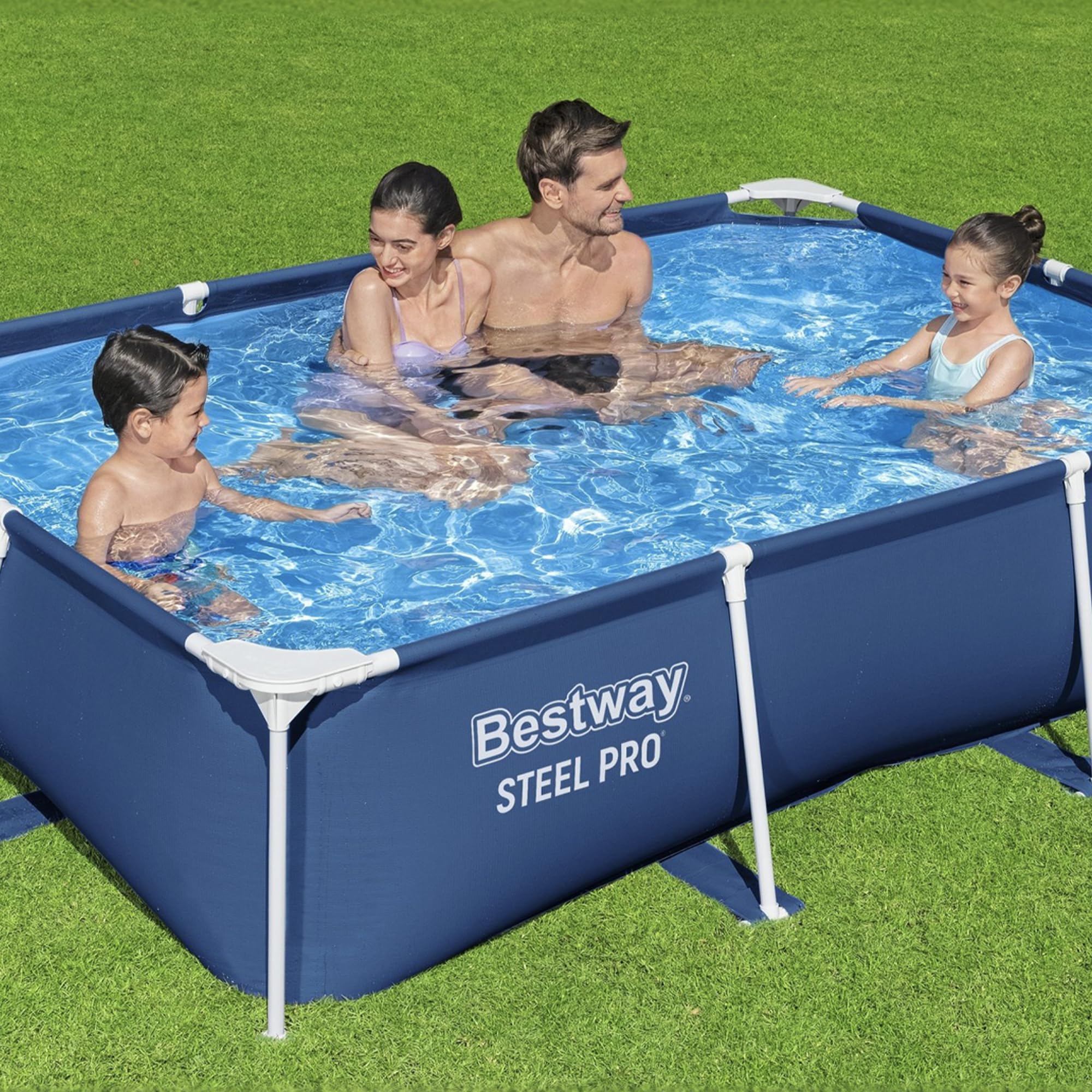 Bestway Steel Pro 8.5ft x 67in x 24in Rectangular Above Ground Swimming Pool with Steel Frame | Outdoor Backyard Pool for Adults & Kids | Durable Blue Design (Pool Only) - Perfect for Summer Parties, Family Fun & Backyard Relaxation