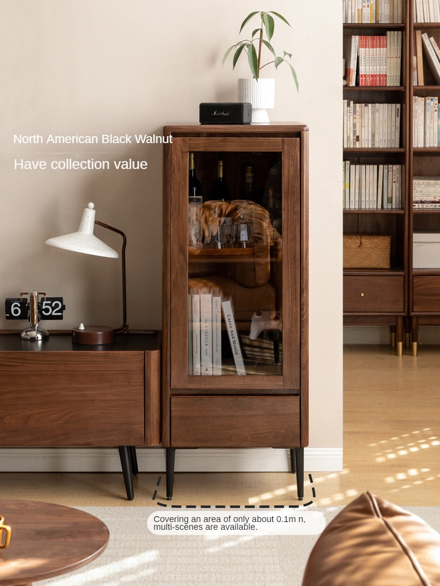Solid Black Walnut Wood Rocking Side Cabinet - Handcrafted Rustic Nightstand for Bedroom, Living Room & Office Furniture