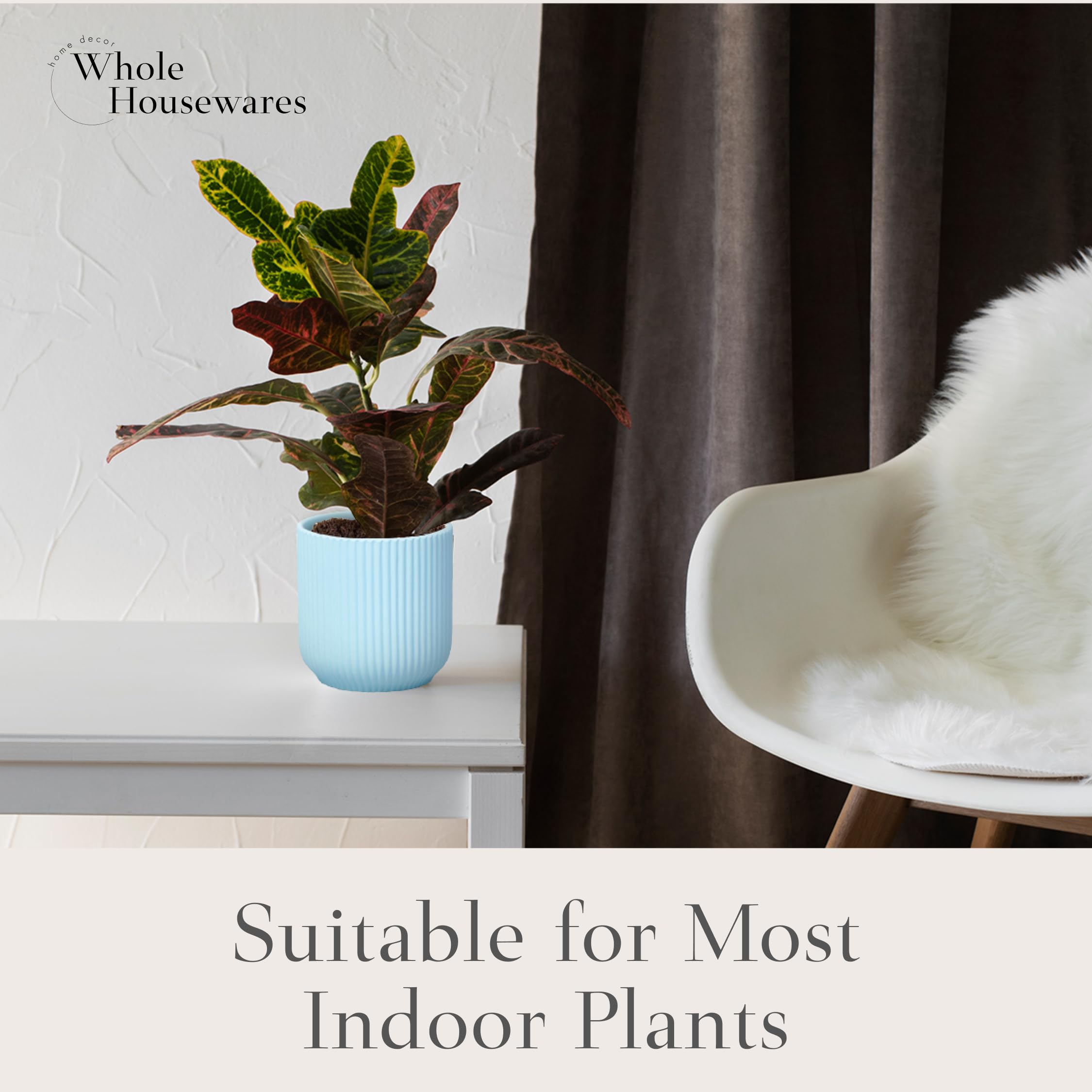 WHOLE HOUSEWARES Ceramic Flower Pot with Drainage Hole - Modern Indoor Outdoor Planters for Succulents, Herbs & Houseplants - Retro Style Decorative Planter in Light Blue - Perfect for Home, Office, Balcony & Garden Decor
