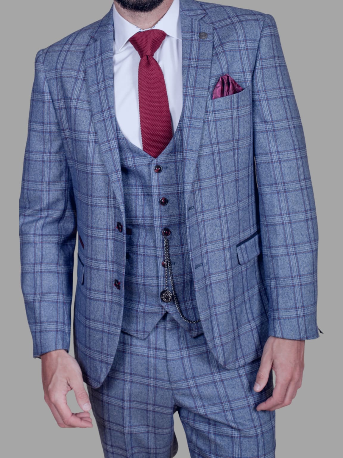 Marc Darcy Clinton Men's Blue Tweed Check Blazer - Classic Slim Fit Formal Jacket for Business, Wedding & Office Wear