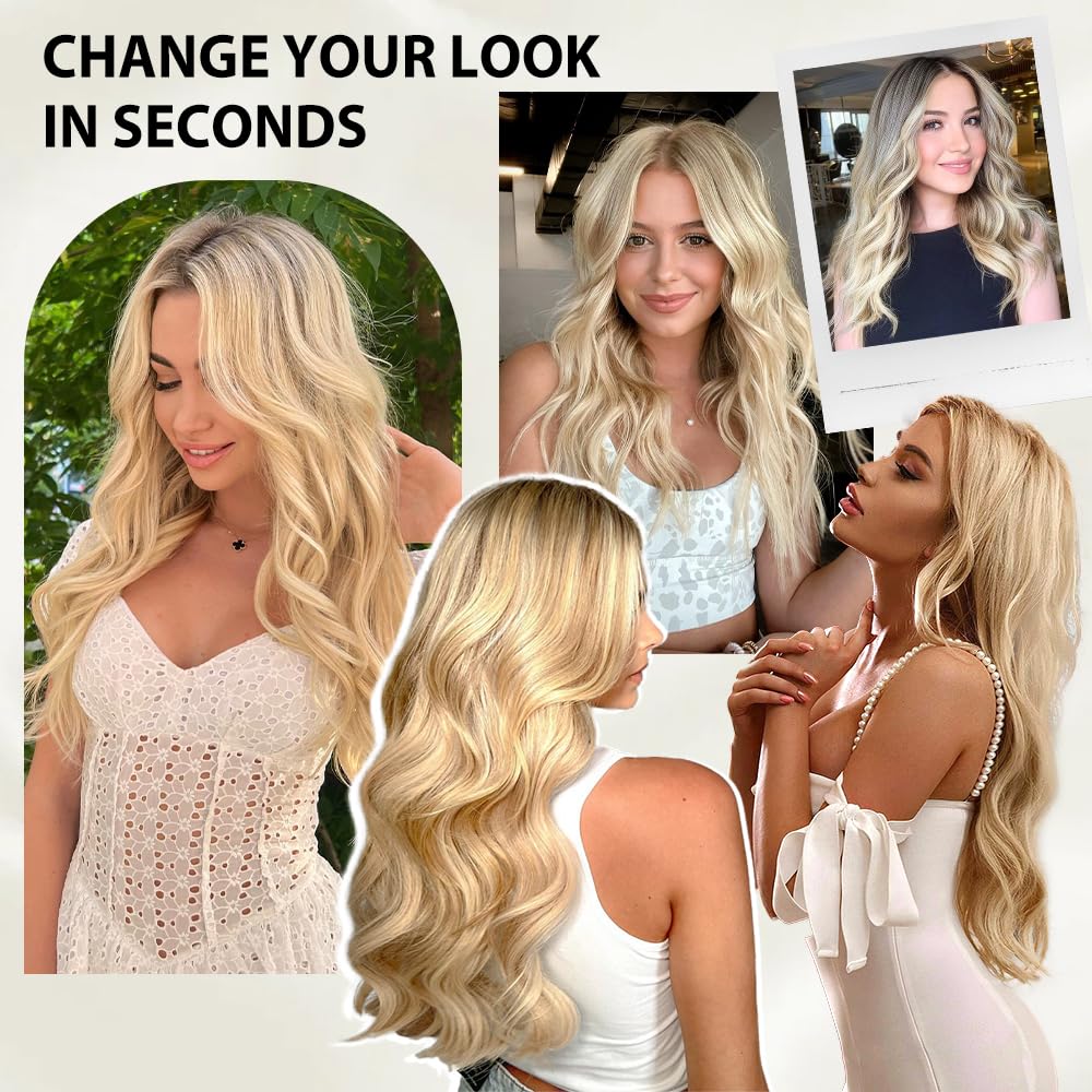 20 Inch Real Human Hair Clip-In Extensions - Balayage Chocolate Brown to Caramel Blonde Remy Hair with Invisible Wire for Natural Look | Perfect for Parties, Weddings & Daily Styling