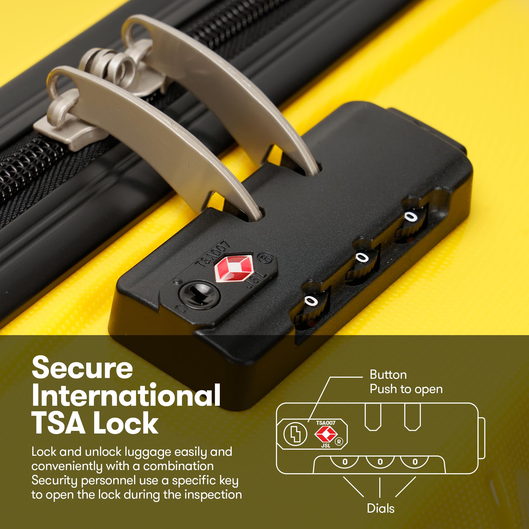 4-Piece PP Hardside Luggage Set with TSA Lock & Spinner Wheels - Large Yellow Suitcases for Travel, Vacation & Business Trips