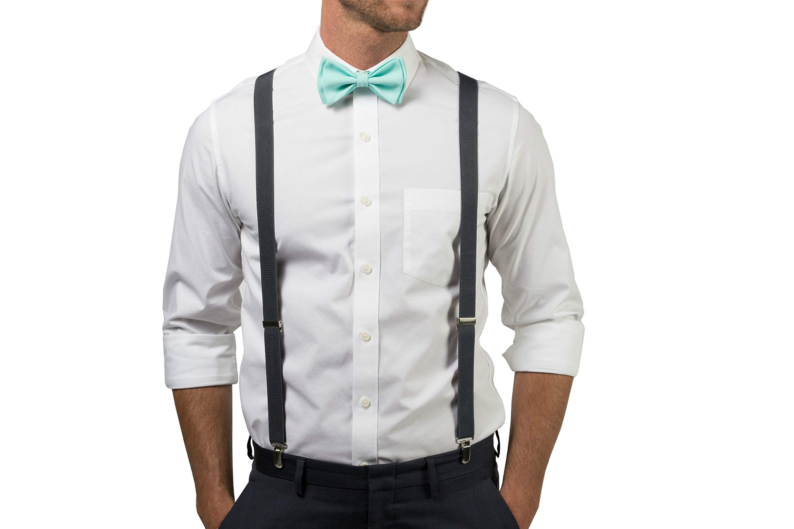 Charcoal Grey Suspenders Bow Tie Set for Boys & Men - Wedding & Party Outfit