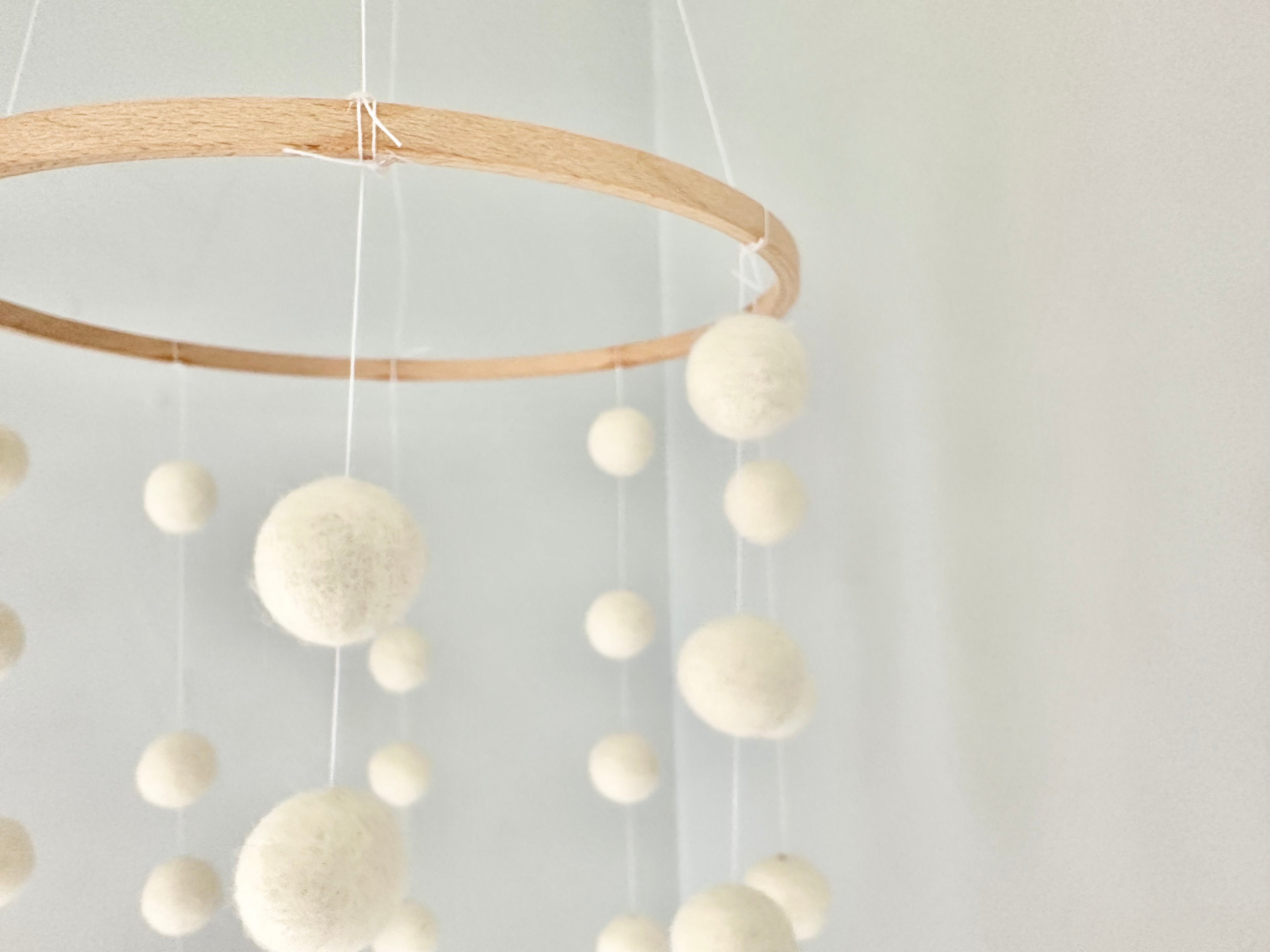 Simply White Felt Ball Ceiling Mobile - Handmade Nursery Decor, Baby Room Hanging Ornament, Boho Chic Home Decoration for Bedroom & Kids Playroom - Perfect for Newborn Gifts, Baby Showers & Gender Neutral Nursery Themes