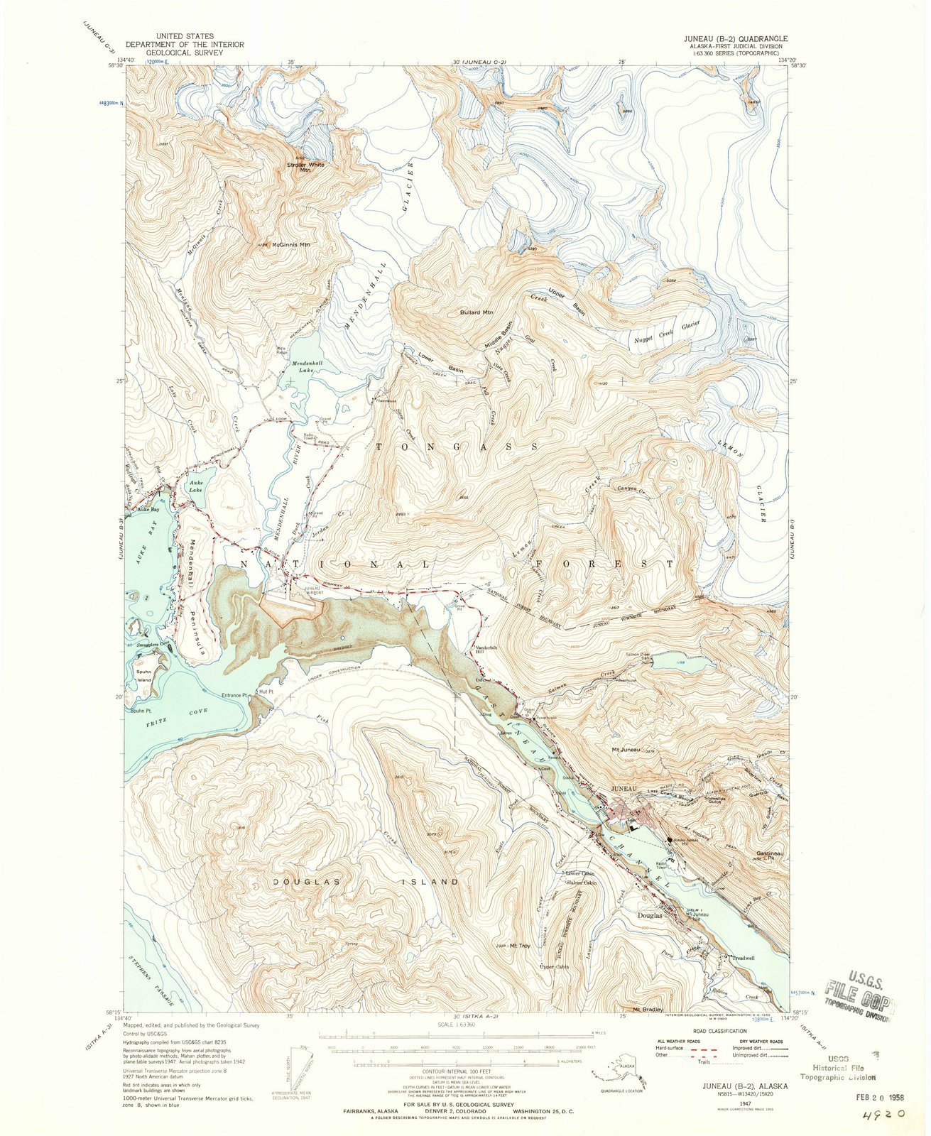 1947 Juneau, Alaska USGS Historical Topographic Map - Vintage Wall Art Decor 35x44 Inches - Perfect for Home Office, Classroom & Gift for Map Lovers