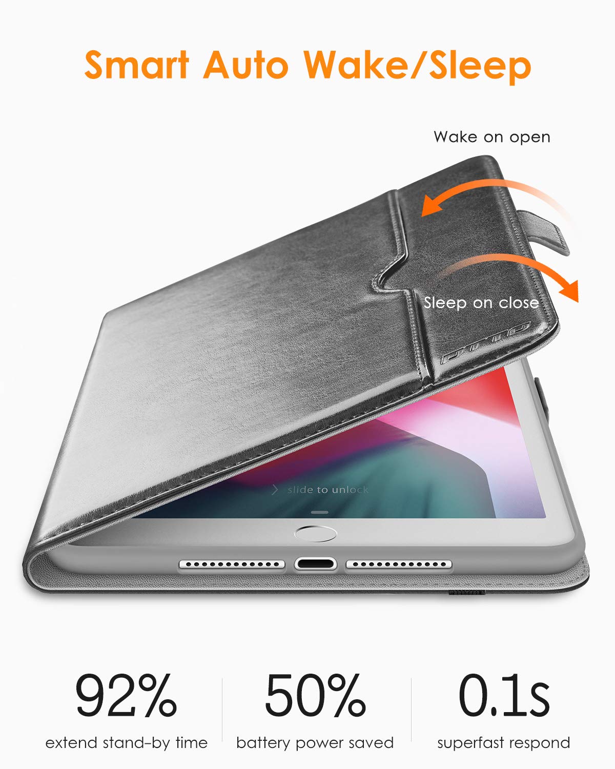Premium Leather Folio Stand Cover Case for iPad 9.7 Inch (5th/6th Gen 2018/2017) with Apple Pencil Holder - Compatible with iPad Pro 9.7/Air 2/Air - Gray | Perfect for Work, Study & Travel Protection