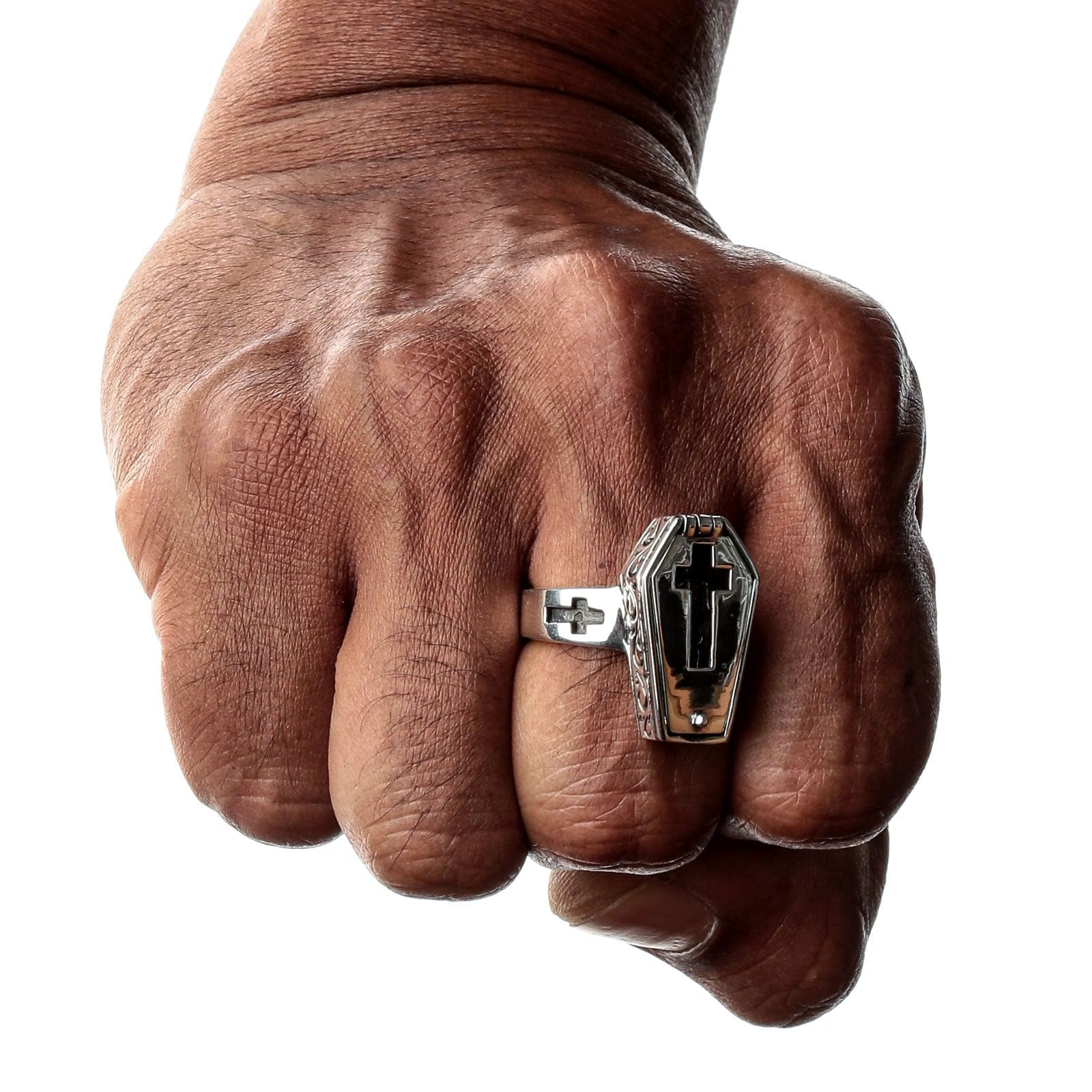 Gothic Sterling Silver Skull Skeleton Coffin Ring for Men Women - Punk Jewelry for Halloween, Gothic Fashion & Alternative Style