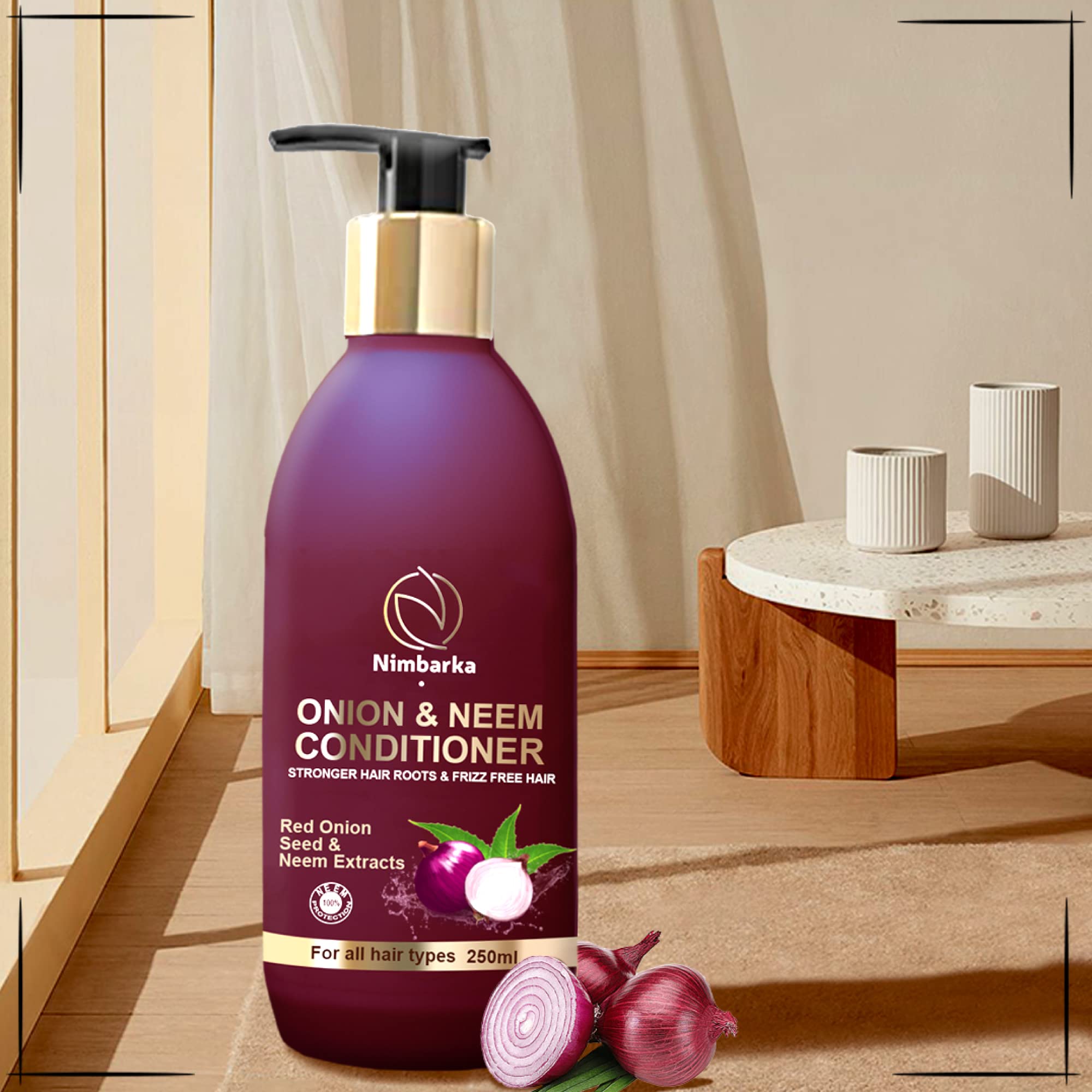 Nimbarka Neem & Onion Hair Conditioner for Stronger Roots & Frizz Control - Deep Moisturizing Treatment for Dry, Damaged Hair - 250ml for Men & Women | Perfect for Daily Use & Hair Repair