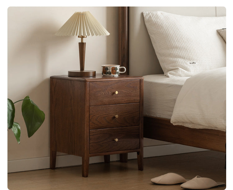 Premium Black Walnut Solid Wood Nightstand - Modern Nordic Style Bedside Table for Bedroom, Living Room & Office Furniture