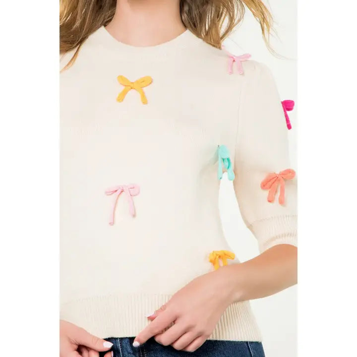 Stylish Colorful Bow Knit Top for Women - Trendy Casual Blouse for Spring & Summer Outfits | Perfect for Office, Date Night & Weekend Wear