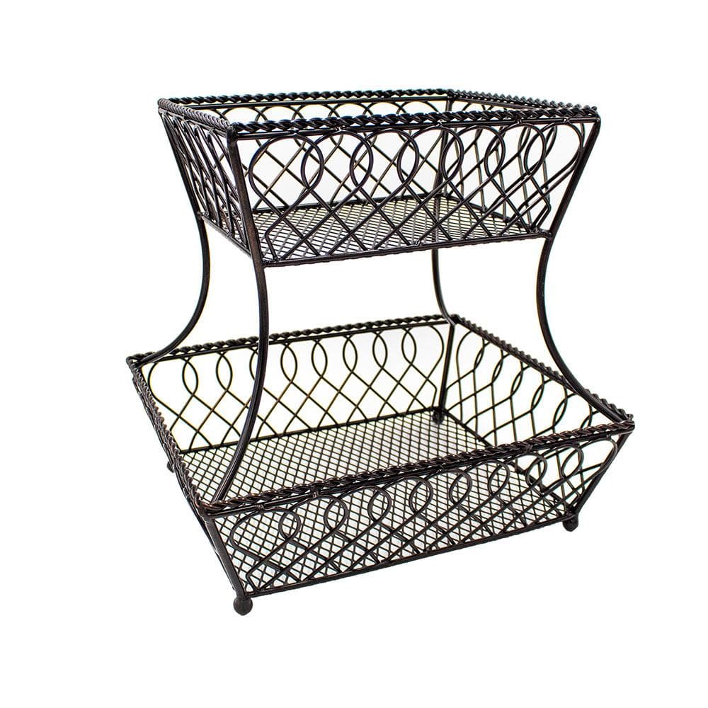 Loop Lattice 2 Tier Rectangular Basket - Rustic Wooden Storage Organizer for Bathroom, Kitchen & Office - Perfect for Towels, Fruits & Office Supplies