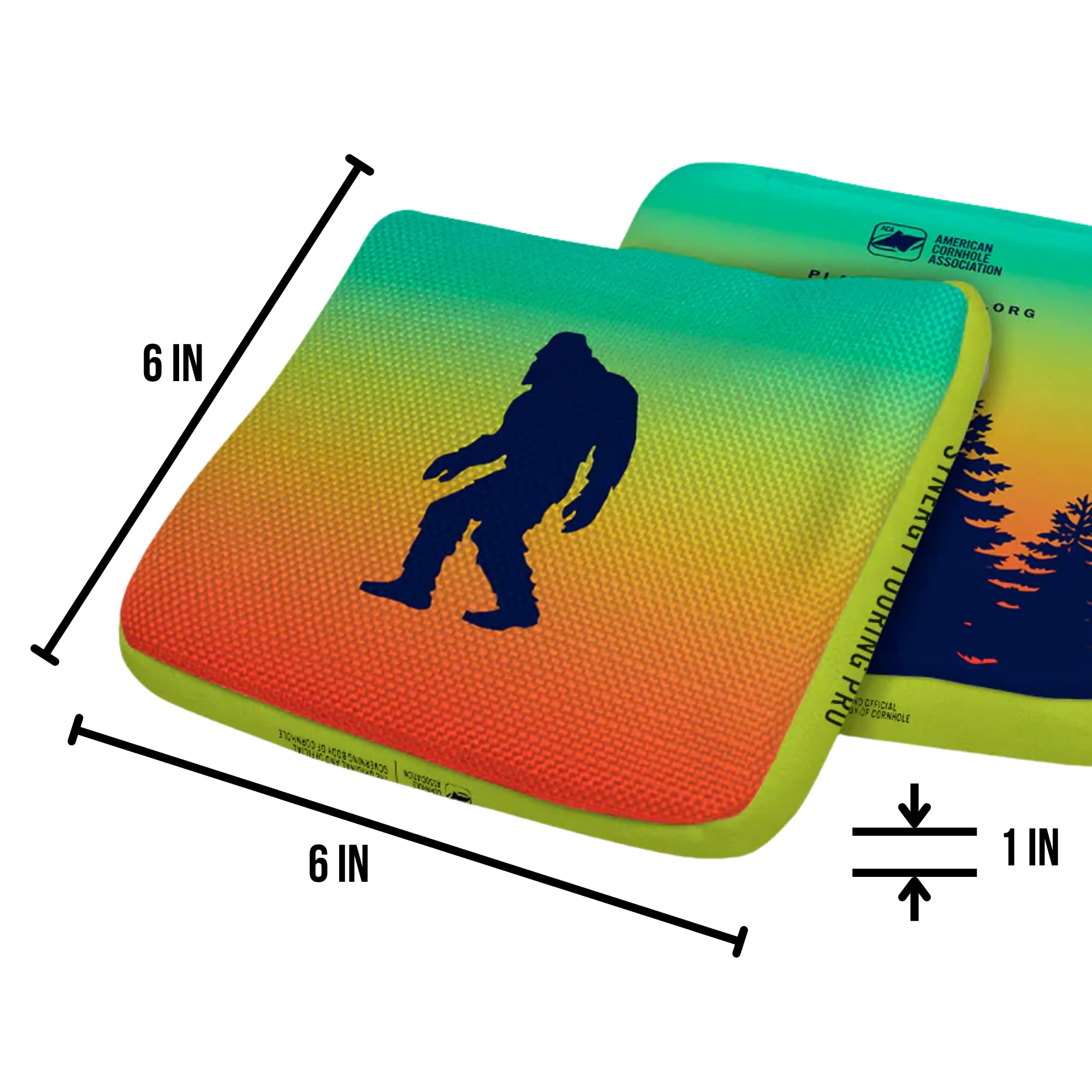 ACA Synergy Edge Professional Cornhole Bags - Dual Sided 6x6 Retro Sasquatch Design - Premium Bean Bags for Backyard Games, Tailgating & Outdoor Parties