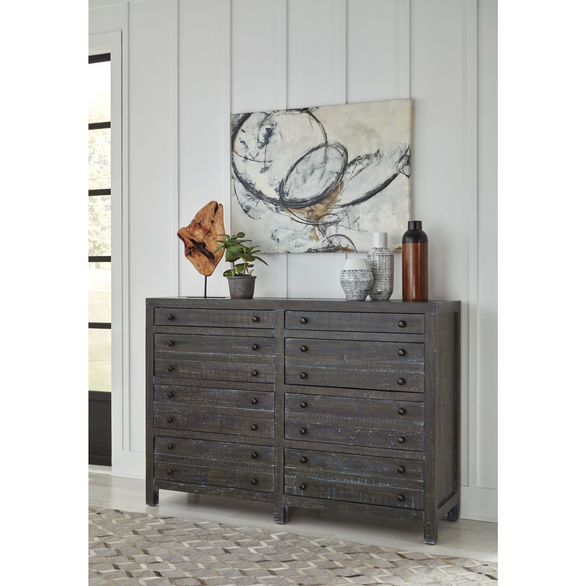 2024 Townsend Solid Wood Eight-Drawer Dresser in Gunmetal - Stylish Bedroom Storage for Clothes, Linens & Accessories