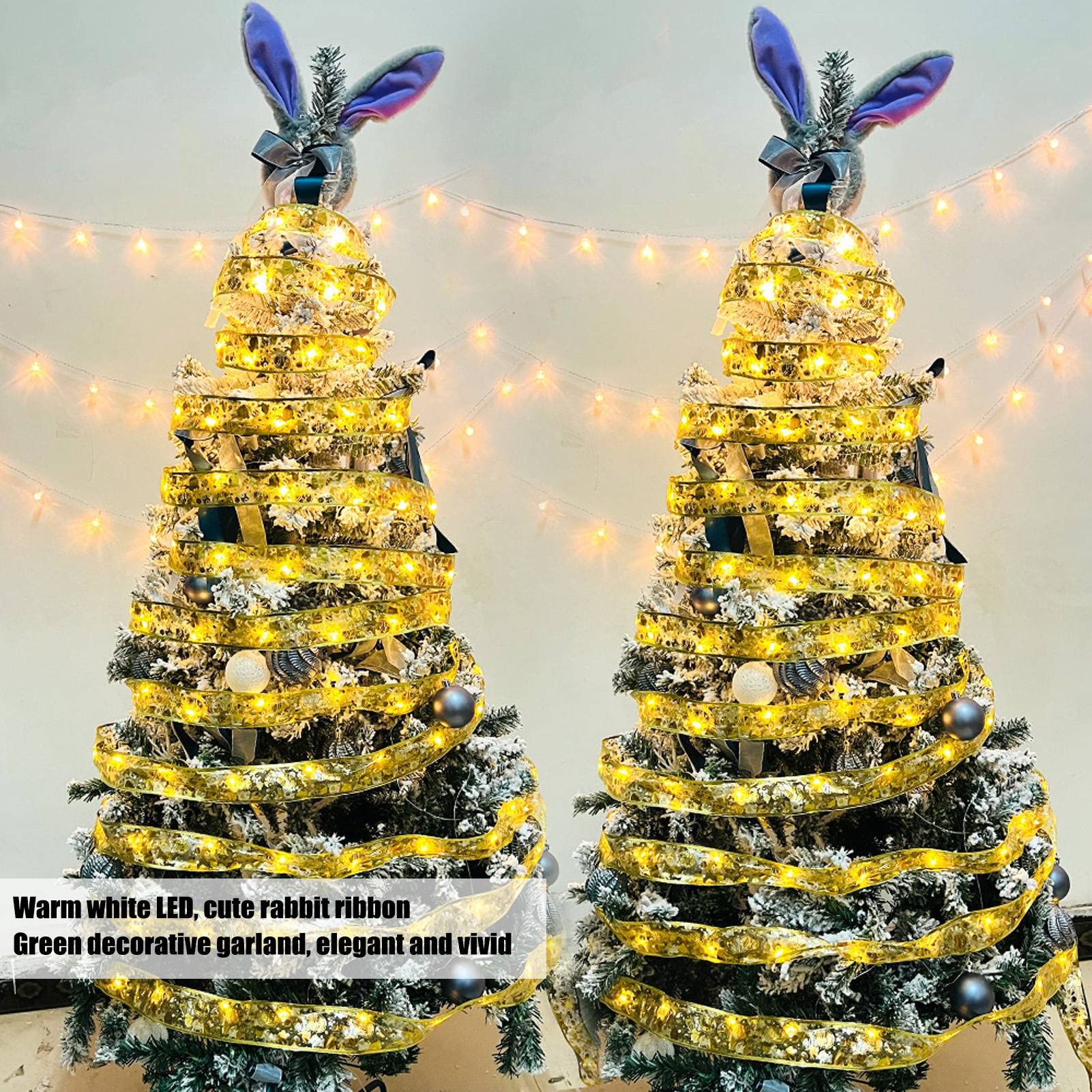 5M Gold LED Fairy Ribbon Lights - Shining Christmas Ribbon String Lights for Tree, Garden, Wedding, Party Decoration | Indoor & Outdoor Holiday Lighting