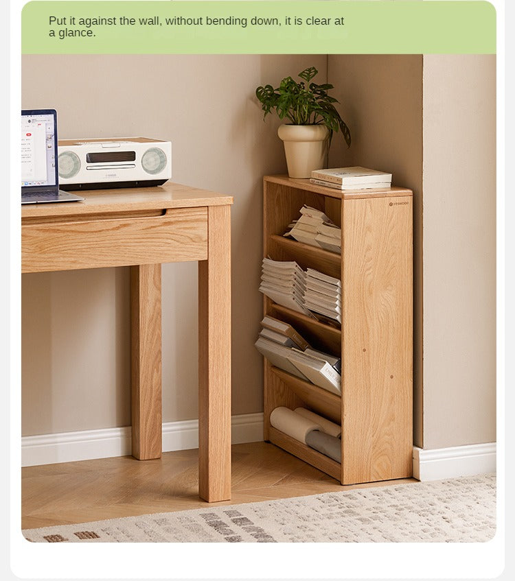 Oak Solid Wood Small Wall-Mounted Book Rack - Space-Saving Bookshelf for Living Room, Bedroom & Office Organization