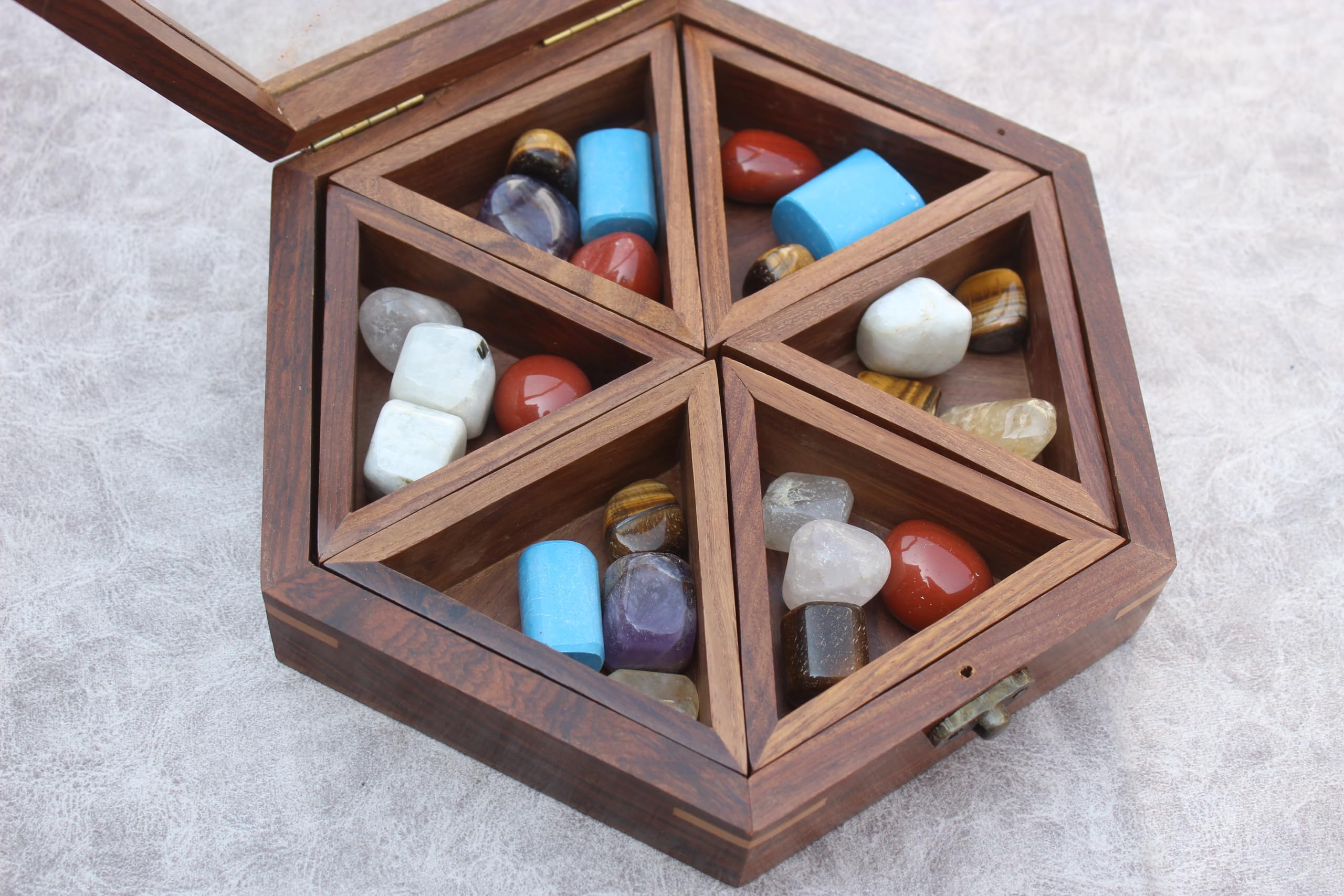 Healing Crystal Wooden Gift Box - Safe Storage for Love Stones, Jewelry & Crystals | Display Organizer Box for Gemstones, Crystals & Jewelry | Perfect for Meditation, Home Decor & Spiritual Healing