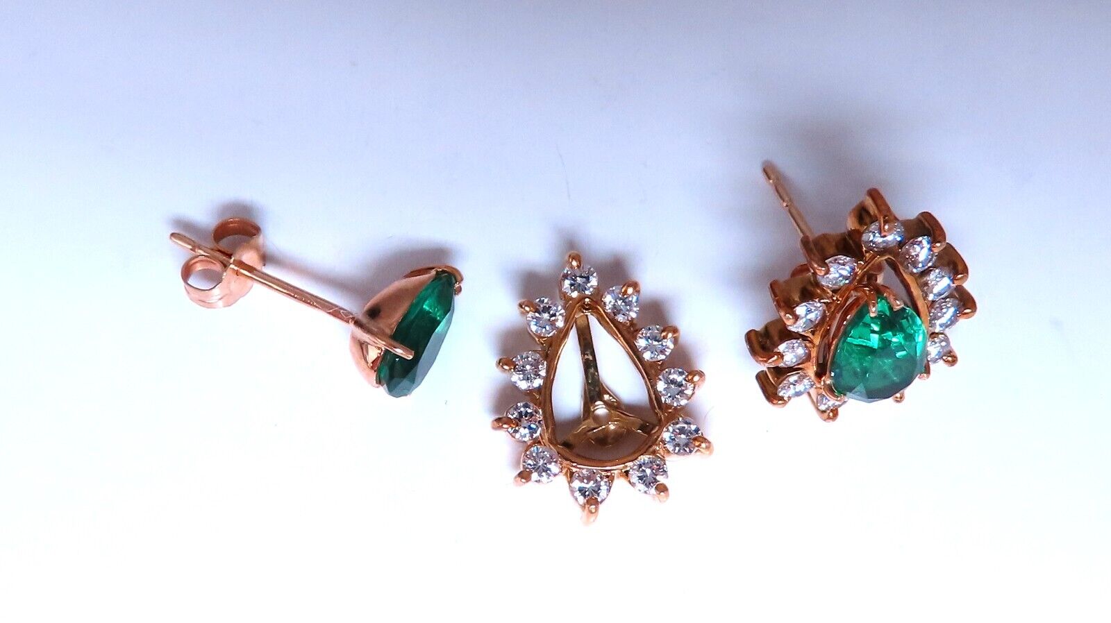 Lab Created Emerald & Natural Diamond Stud Earrings - 14kt Gold Solitaire & Jacket Set for Women | Elegant Gift for Weddings, Anniversaries & Special Occasions