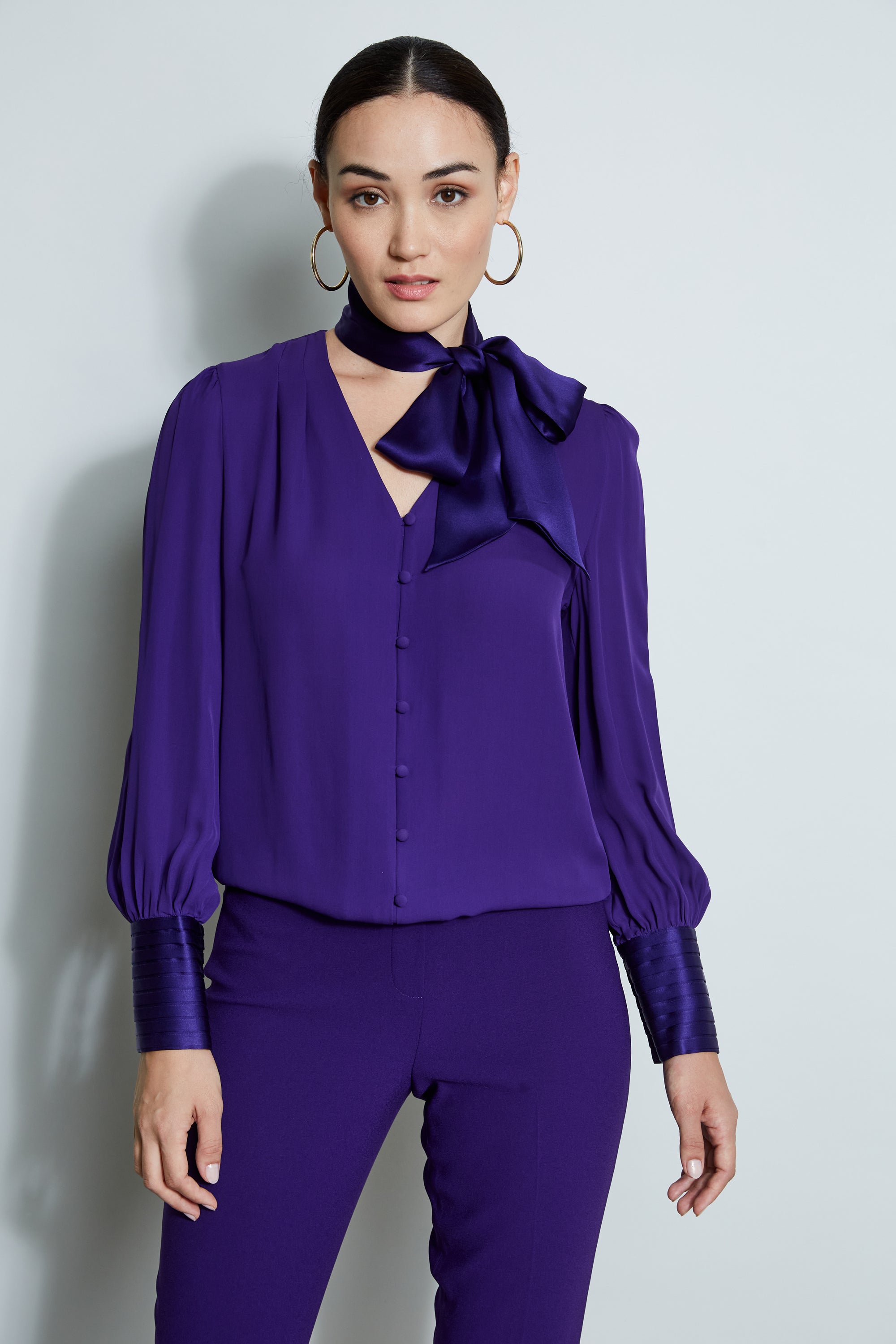 Women's Satin Tie-Front Blouse Shirt - Elegant Long Sleeve Tops for Work, Party & Date Night Outfits
