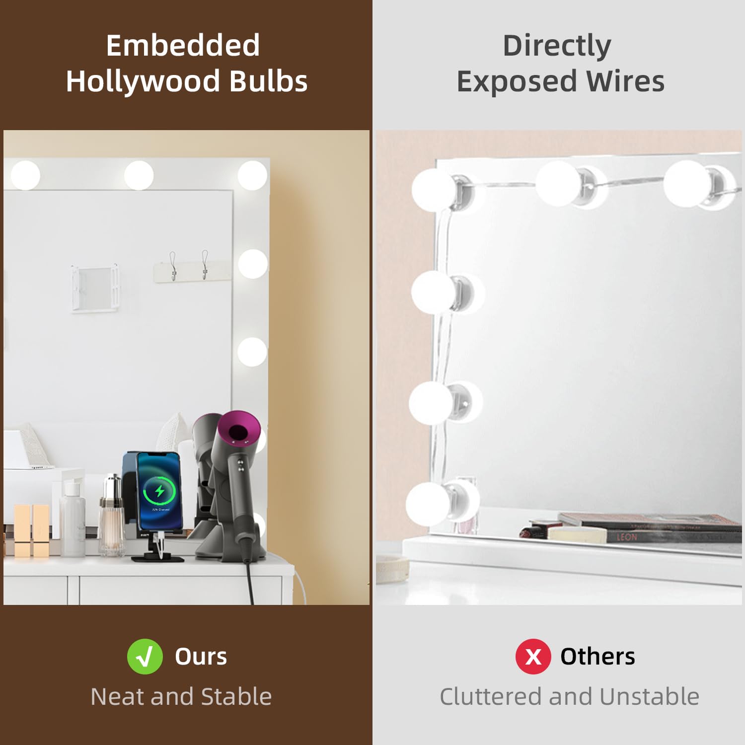 SMOOL Vanity Desk with LED Lights Mirror, Power Outlet & Stool - Adjustable Brightness Makeup Dressing Table with Sliding Drawers, Space Saving Beauty Station for Women & Girls (White) | Perfect for Bedroom, Dorm Room & Home Salon Setup