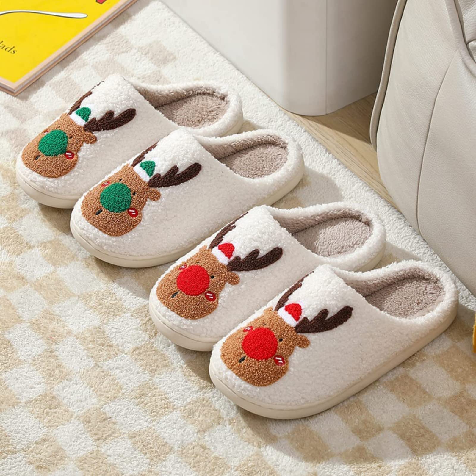 Waysoland Cozy Christmas Slippers for Family - Fuzzy House Slippers for Women & Men, Non-Slip Sole, Soft Fluffy Indoor/Outdoor Cloud Slippers - Perfect for Holiday Gifts, Home Comfort & Winter Relaxation