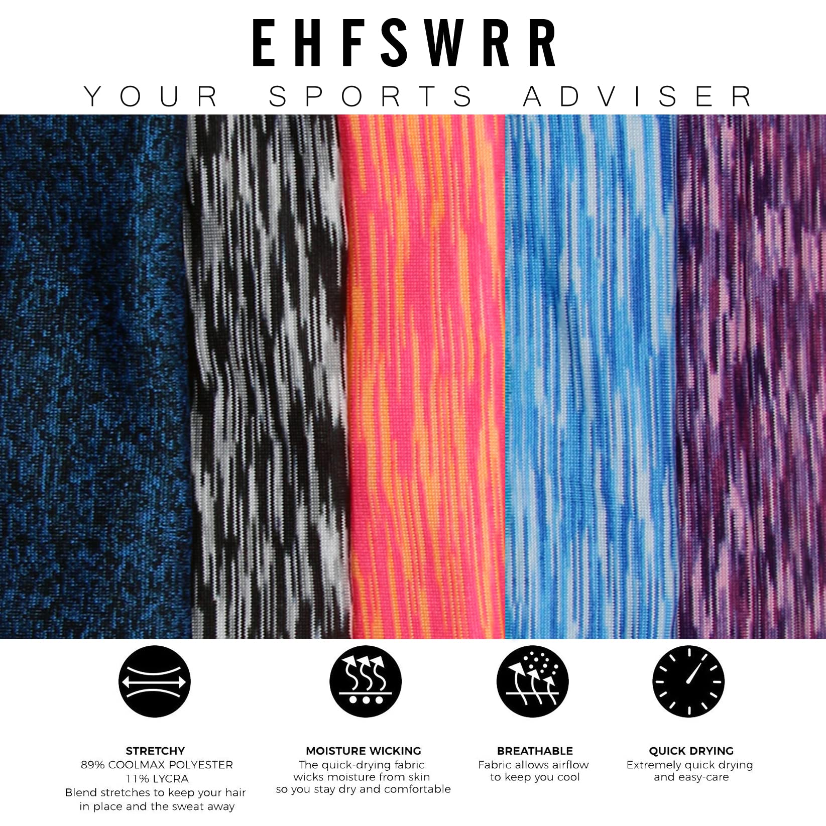 Elastic Workout Headbands for Women & Men - Wide Sweatband for Yoga, Gym, Running, Tennis & Cycling - Moisture Wicking Sports Headband - Perfect for Fitness, Exercise & Travel
