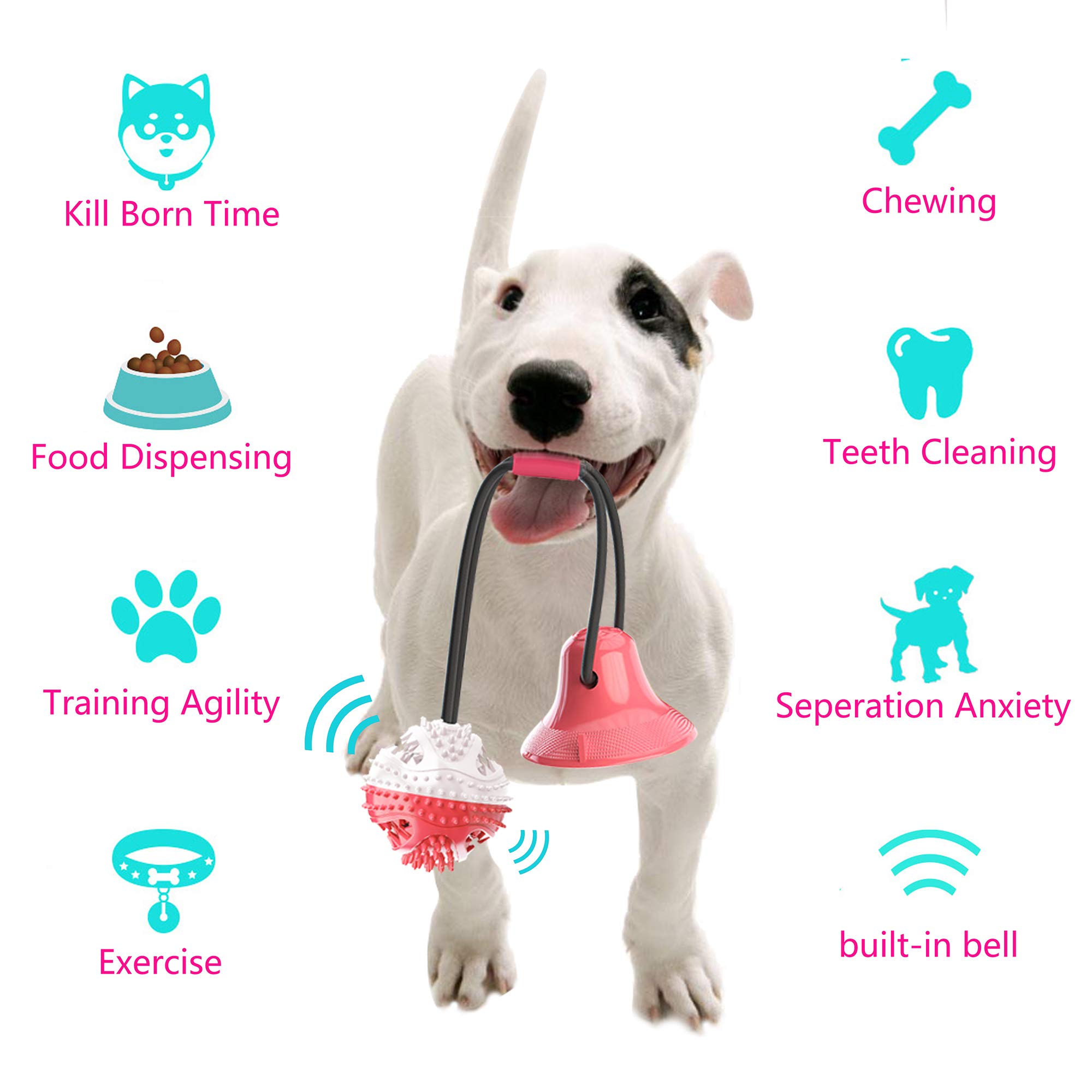 Durable Dog Chew Toy with Suction Cup - Interactive Tug Toy, Molar Bite Ball for Teeth Cleaning & Food Dispensing - Self-Playing Rubber Chew Toy for Small & Large Dogs (Red) | Perfect for Indoor Play, Dental Health & Boredom Relief