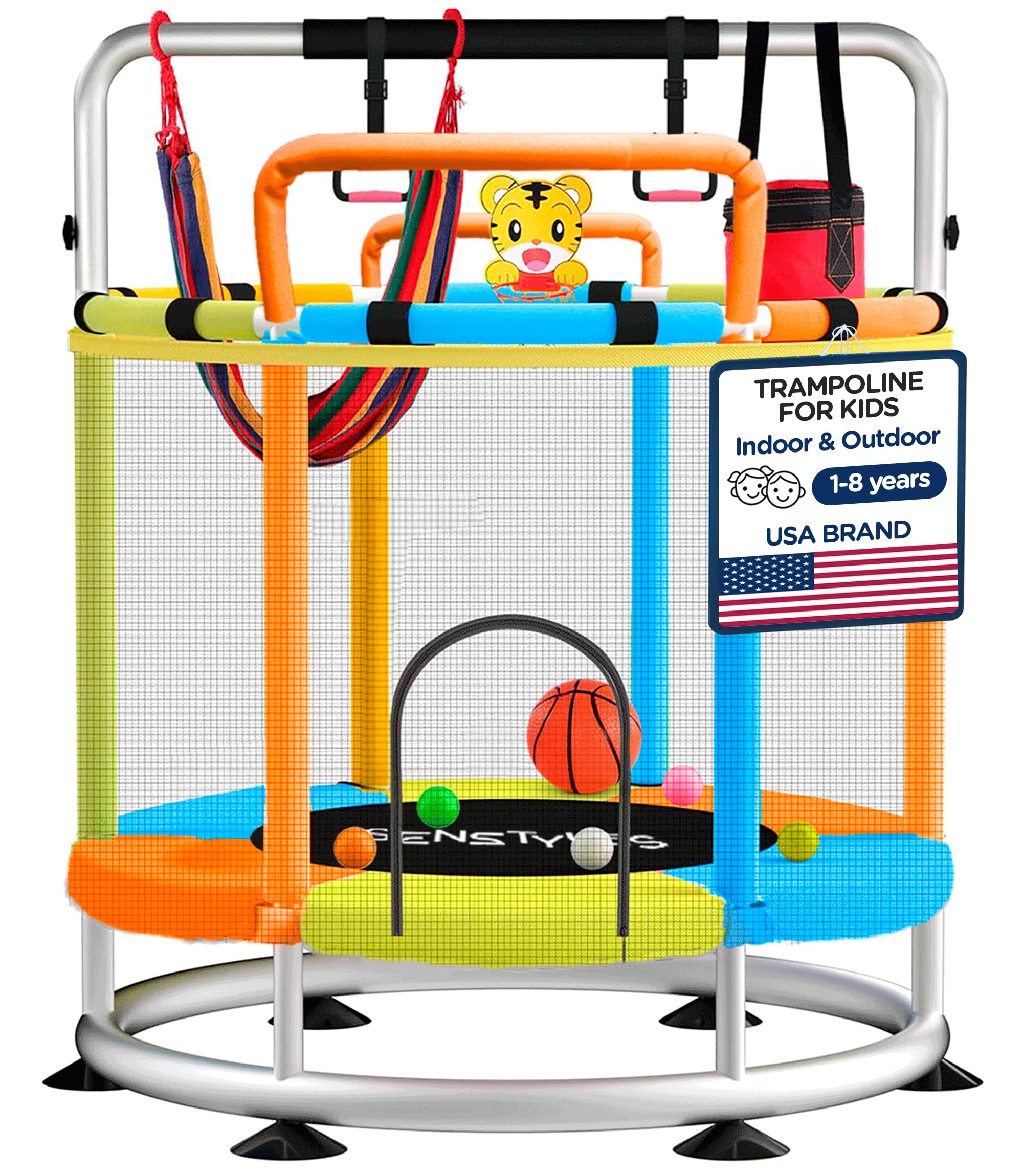 Kids Trampoline with Anti-Rollover Round Base & Double Safety Handles - Indoor/Outdoor Toddler Jumping Toy for Backyard, Playroom & Birthday Gifts