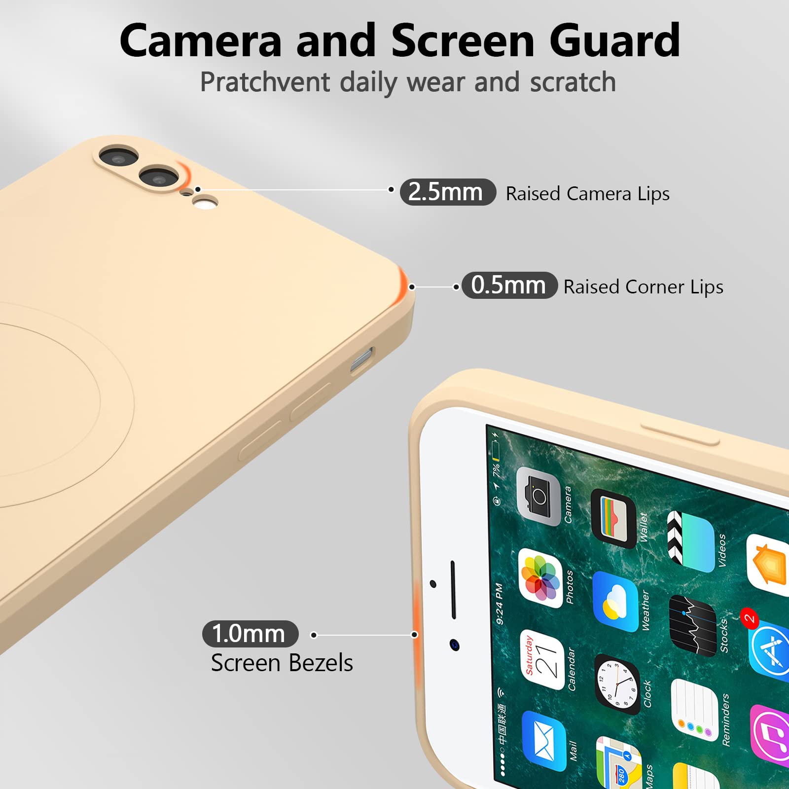 UEEBAI Liquid Silicone Wireless Charging Case for iPhone 8 Plus - MagSafe Compatible, Slim Fit Soft Cover with Built-in Magnets for Faster Charging | Perfect for Home, Office & Travel Use - Khaki