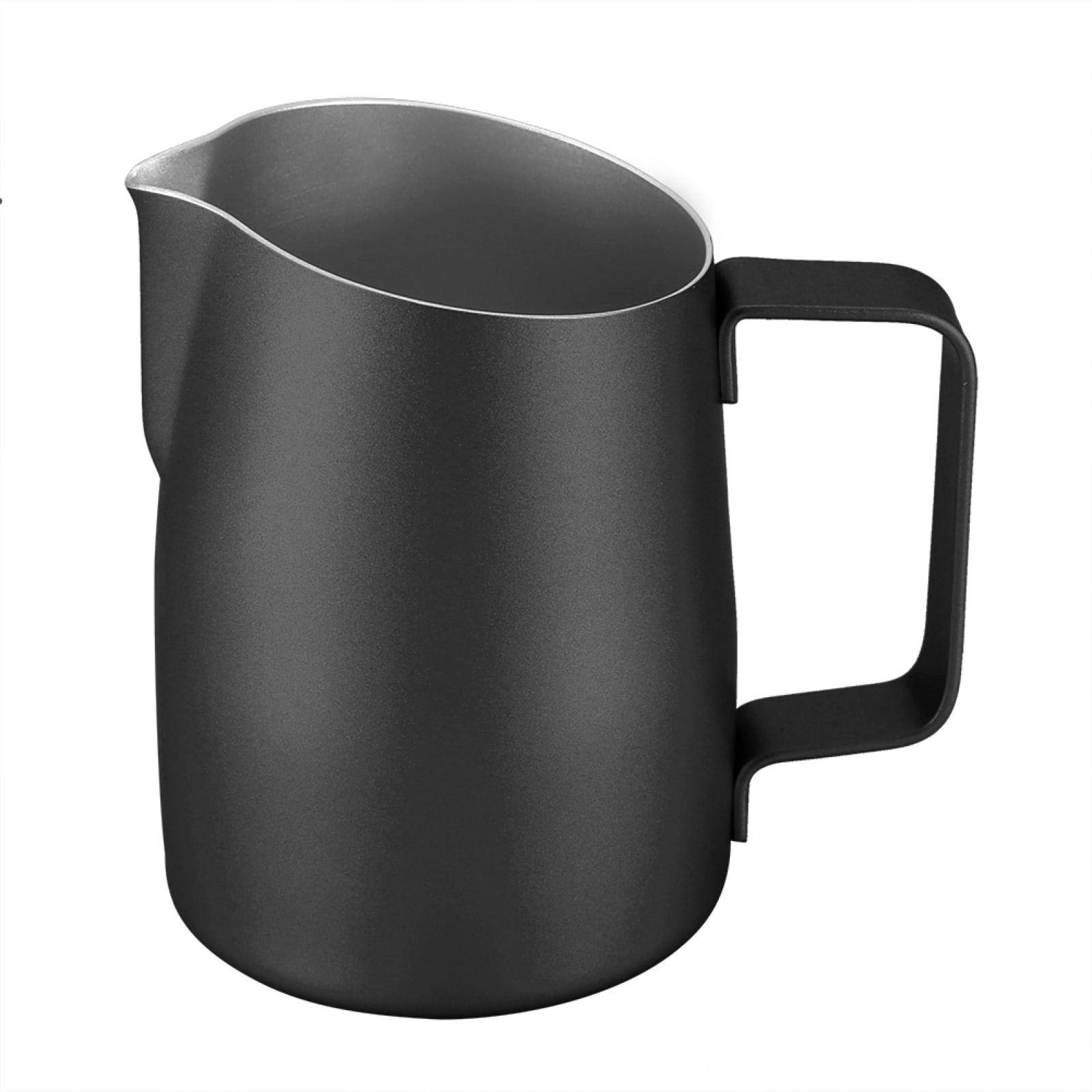 Premium Stainless Steel Milk Frother Pitcher - 12oz Barista Coffee Frothing Cup for Latte, Cappuccino & Hot Chocolate - Ideal for Home, Cafe & Hotel Use (Black)