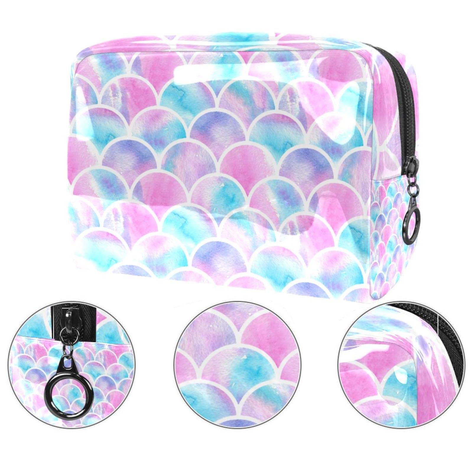 Waterproof Pink Mermaid Scale Cosmetic Bag - Cute PVC Makeup Pouch for Women & Girls (18.5x13x7.5cm) - Perfect Travel Organizer, Bridesmaid Gift & Teacher Present