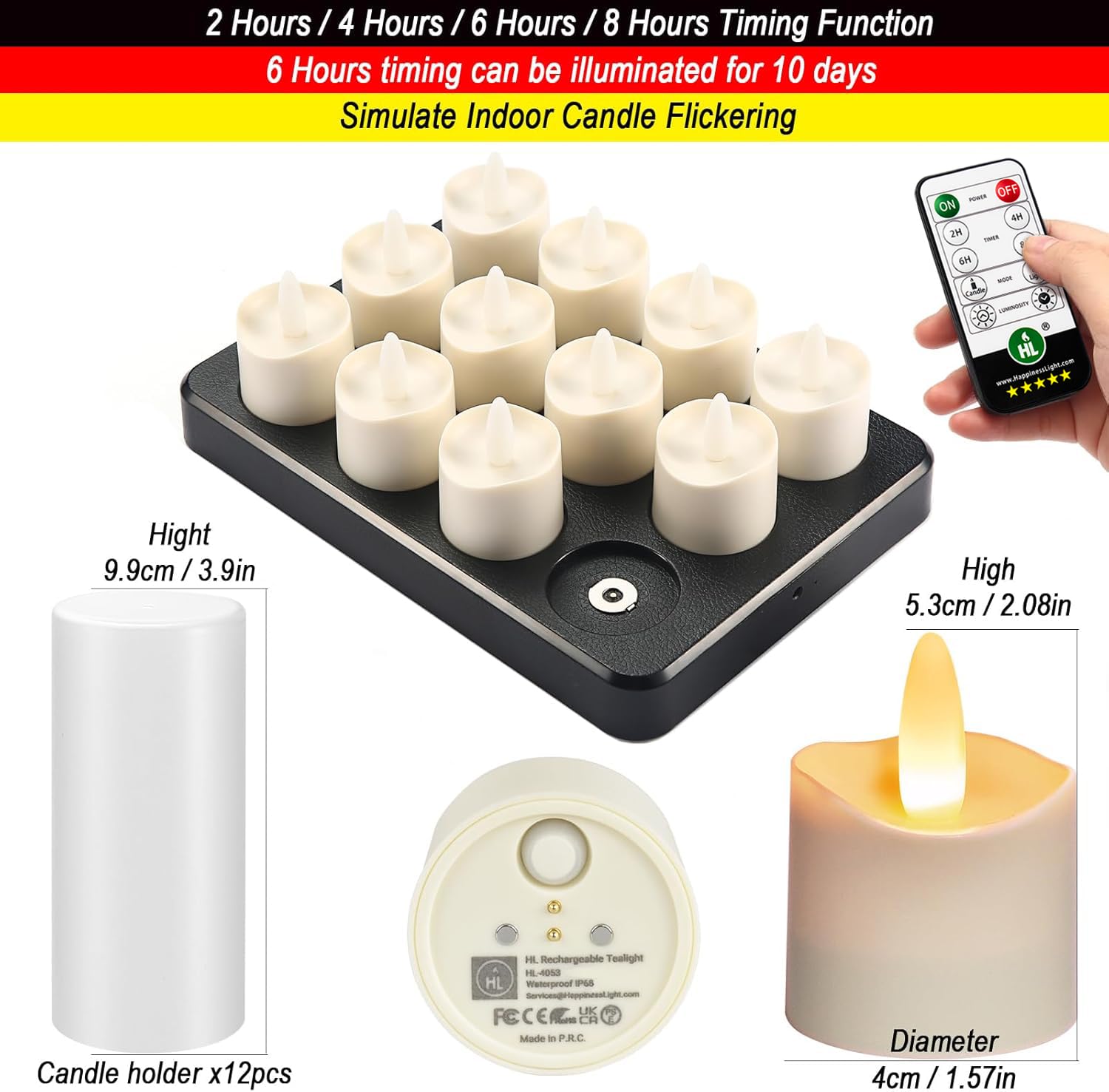 HL Flameless LED Candles with Remote & Timer - 12 Pack Rechargeable Waterproof Outdoor Tea Lights, 100+ Hours Battery Life, Warm White Votive Floating Candles for Wedding, Party, Festival Decor - Perfect for Home, Garden, Patio, and Holiday Lighting
