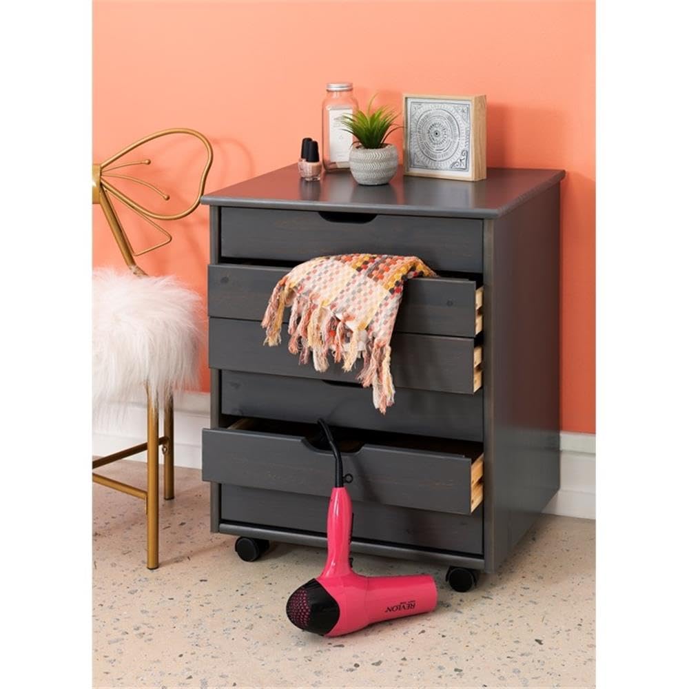 6-Drawer Wide Wooden Rolling Cart with Wheels - Gray Storage Organizer for Home, Office, or Craft Room