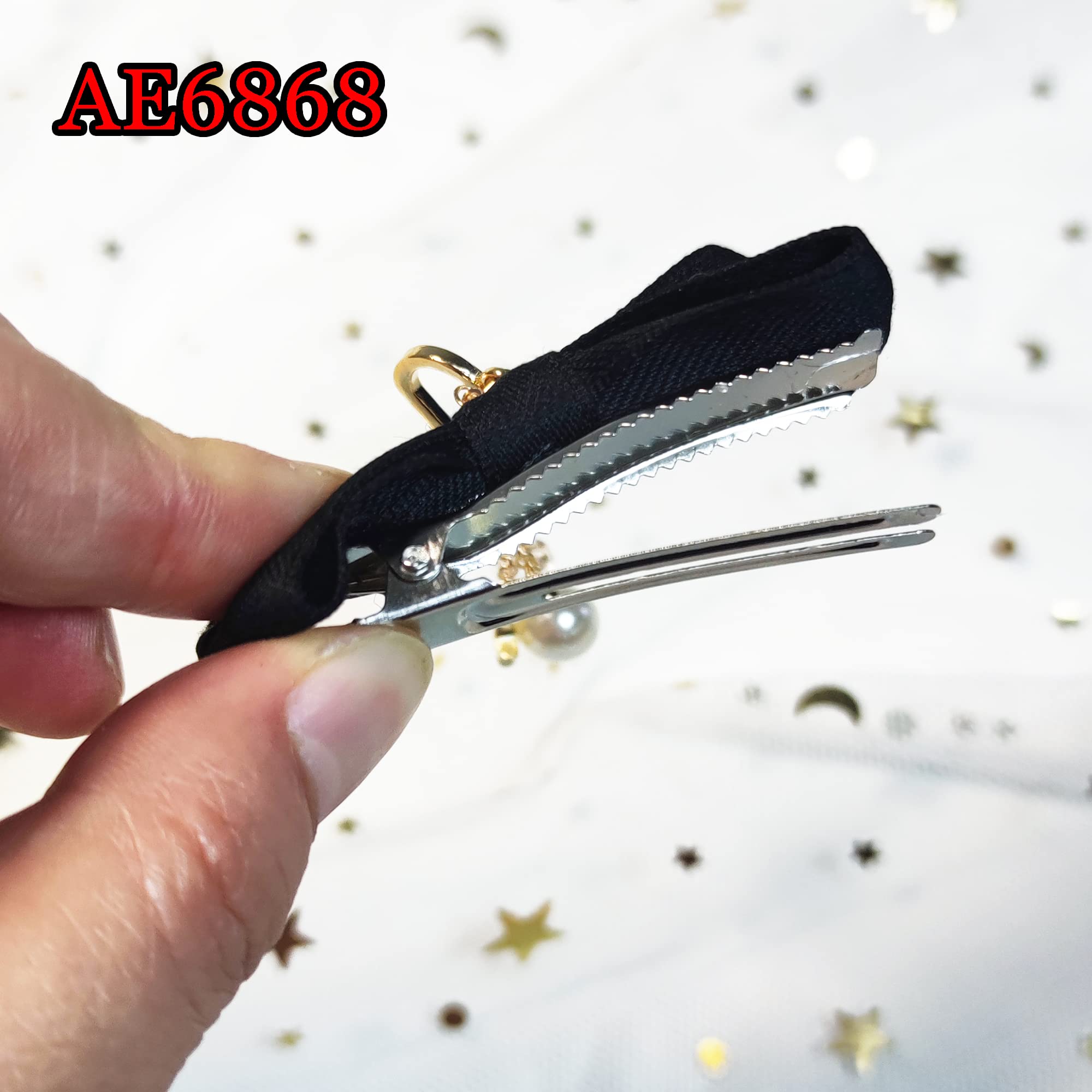2pcs Lolita Black Hair Bow Clips with Star & Heart Charms - Cute Anime Hair Accessories for Girls & Teens - Perfect for Cosplay, School, Parties & Daily Styling