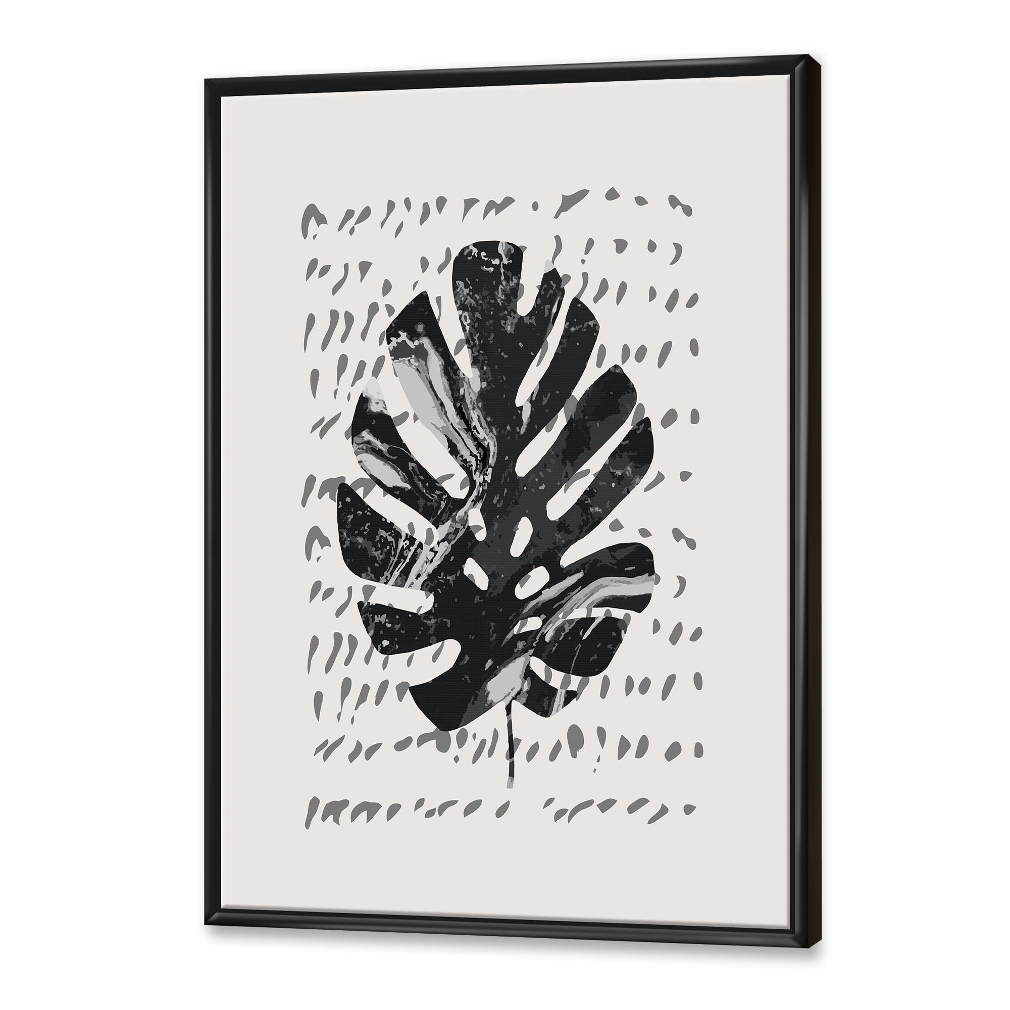 Minimal Tropical Palm Leaf on Grunge Texture Framed Canvas Wall Art Print - Modern Home Decor for Living Room, Bedroom & Office