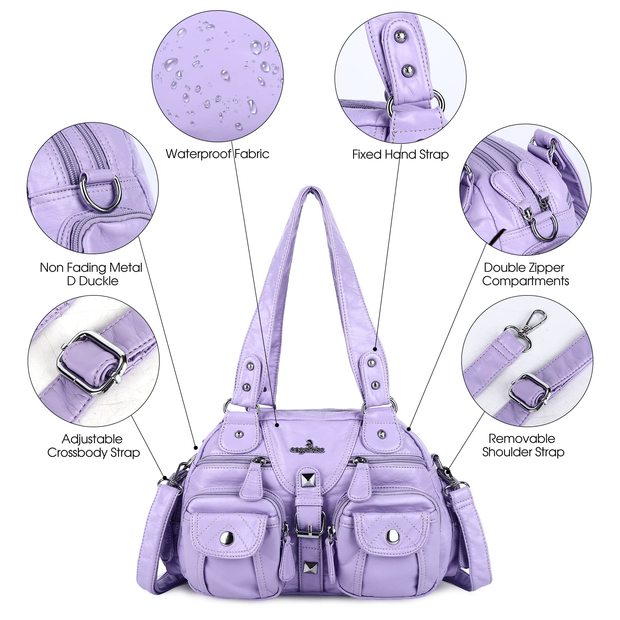 Angel Kiss Women's Soft Leather Hobo Crossbody Shoulder Bag with Removable Strap & Multiple Pockets - Perfect for Work, Travel, and Everyday Use
