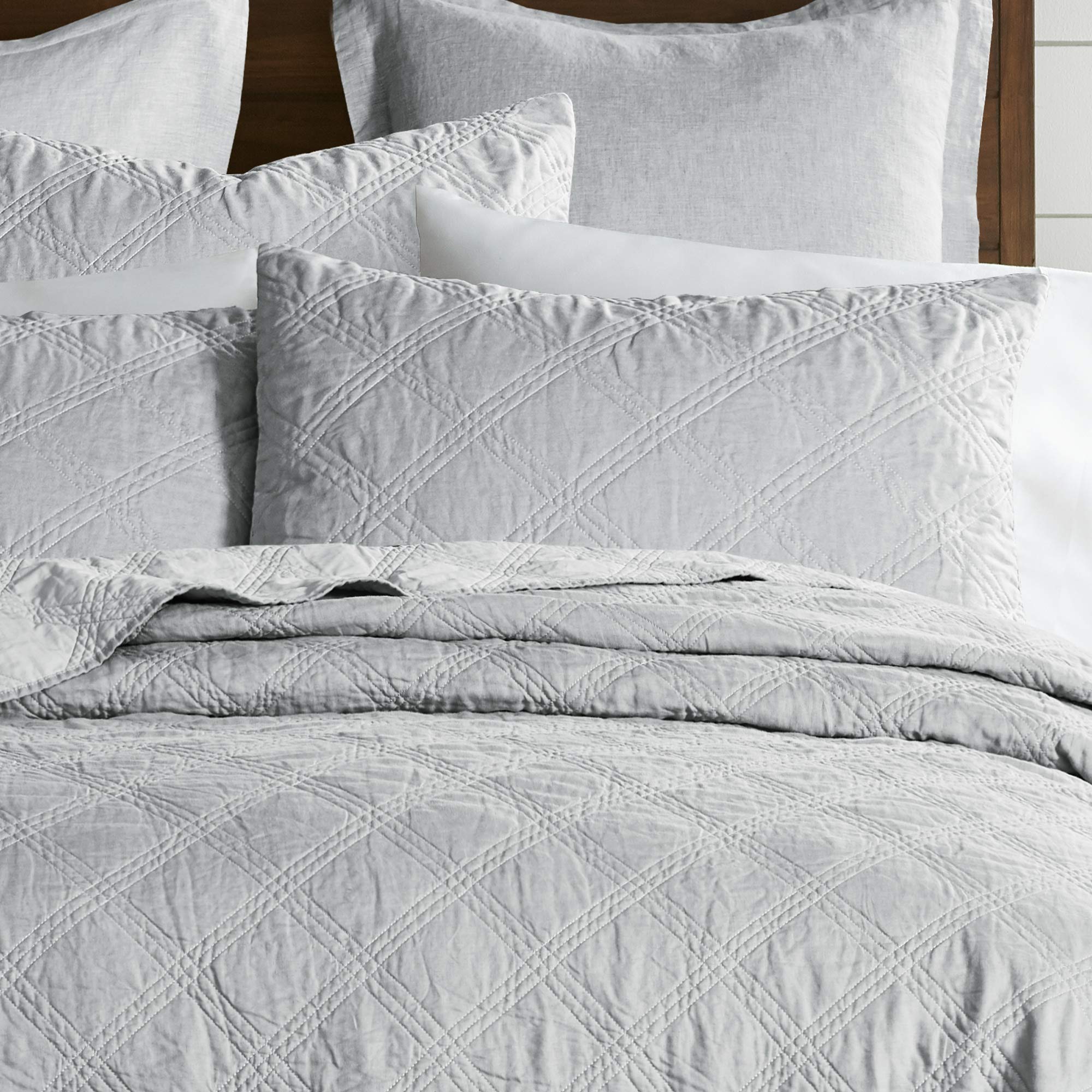 Levtex Home 100% Linen Front & Cotton Back King Size Quilt Set - Light Grey Washed Linen Bedding - 106