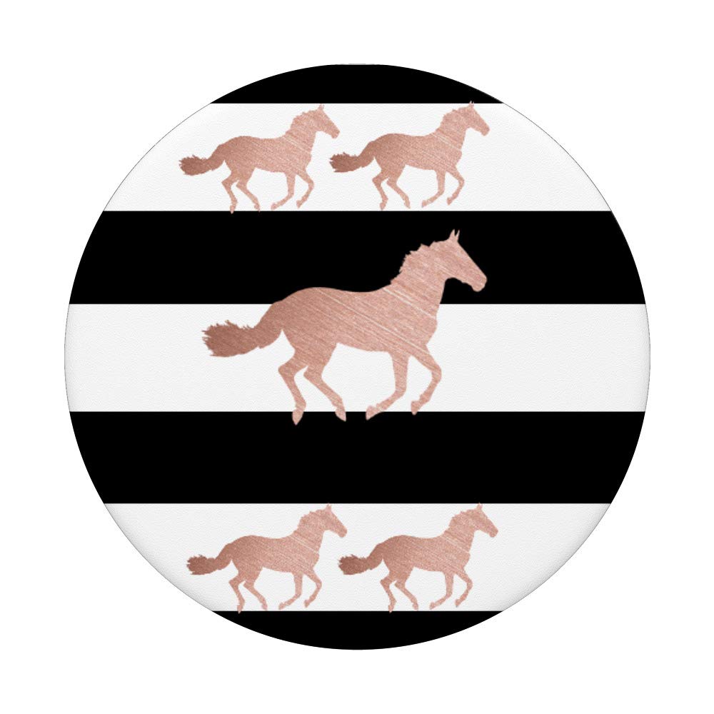Pink Rose Horse Phone Stand for Girls - White & Black Striped Design - Perfect for Bedroom, Office, and Travel Accessories