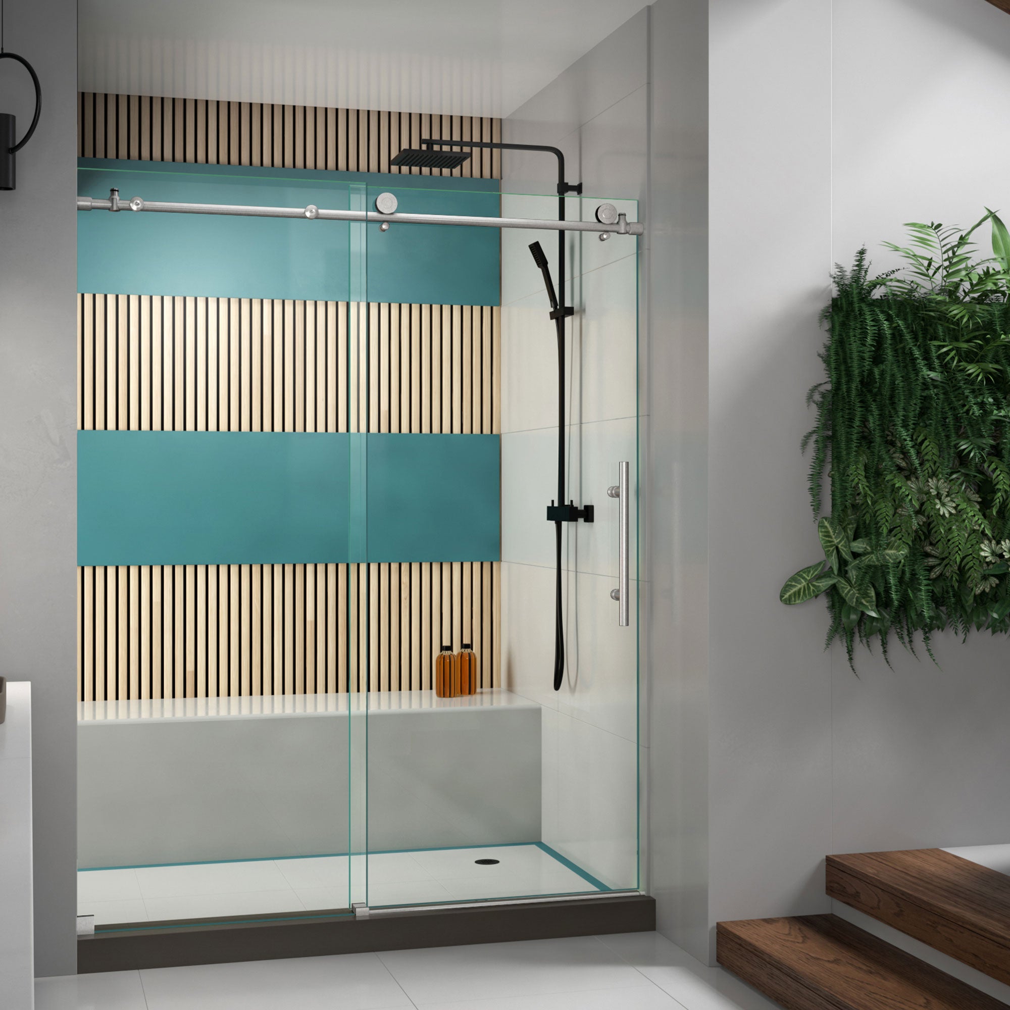 DreamLine Enigma X 56-60 Inch Frameless Sliding Shower Door - 76 Inch Height - Modern Bathroom Upgrade for Small & Large Spaces - Perfect for Home Renovation & Luxury Bathroom Design