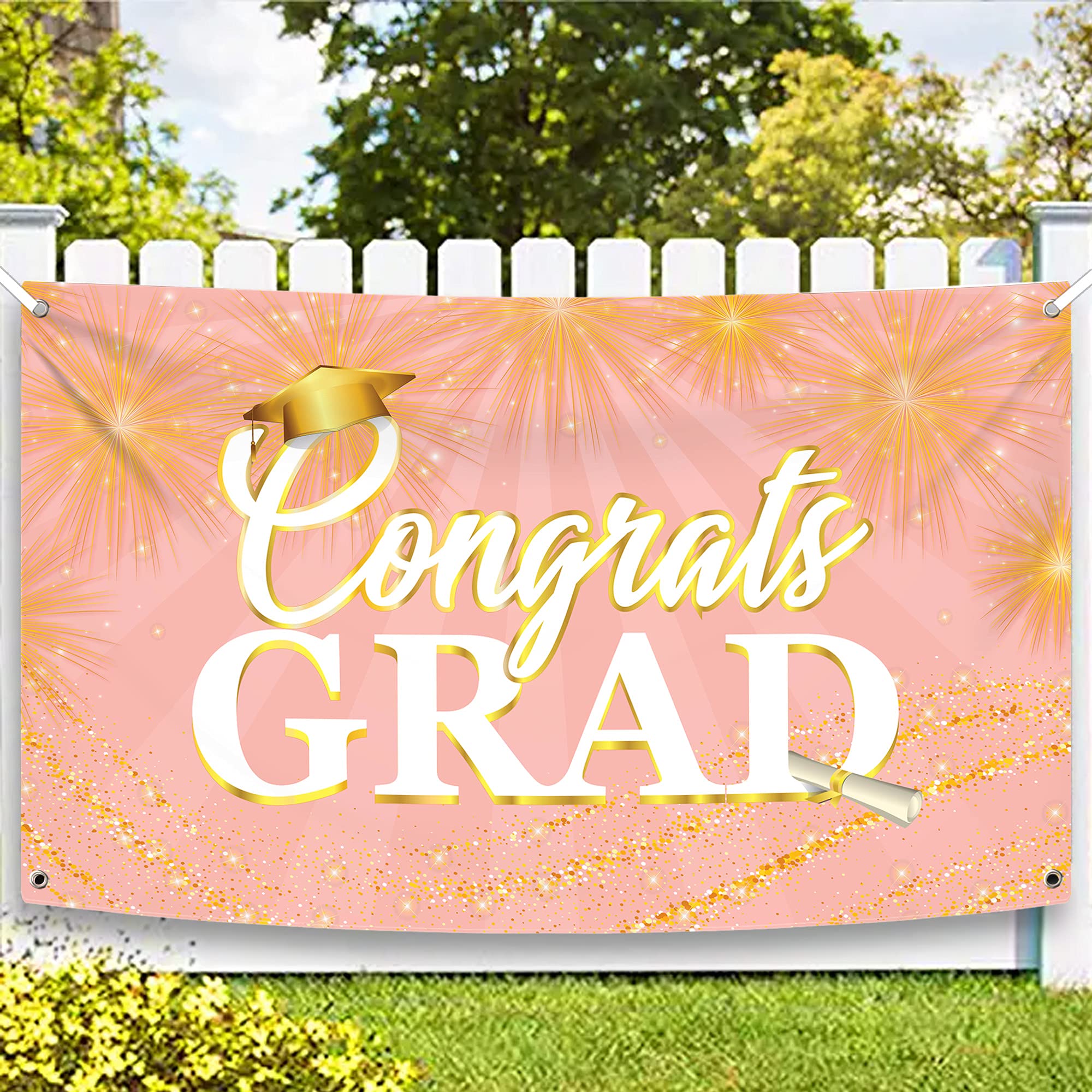 72x44 Inch Rose Gold Graduation Banner - Big Congrats Grad Class of 2023 Decor | Elegant Graduation Party Backdrop & Wall Decor for High School/College Ceremonies, Photo Booths & Celebration Events
