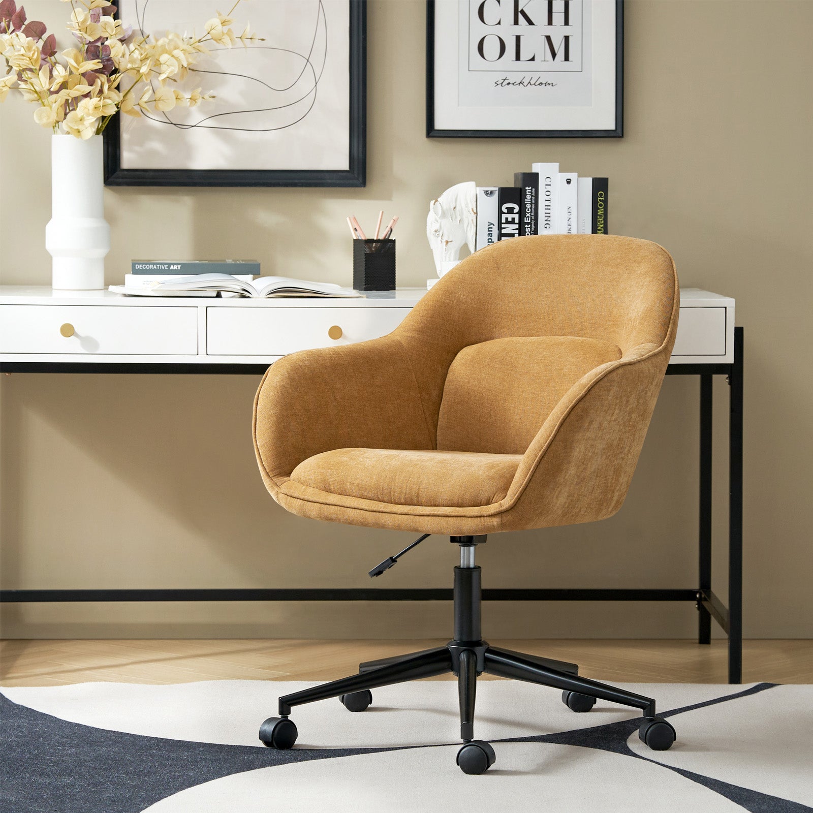 Modern Adjustable Height Cozy Office Chair for Home & Work - Ergonomic Desk Chair with Lumbar Support for Long Hours Sitting - Perfect for Home Office, Gaming, and Study