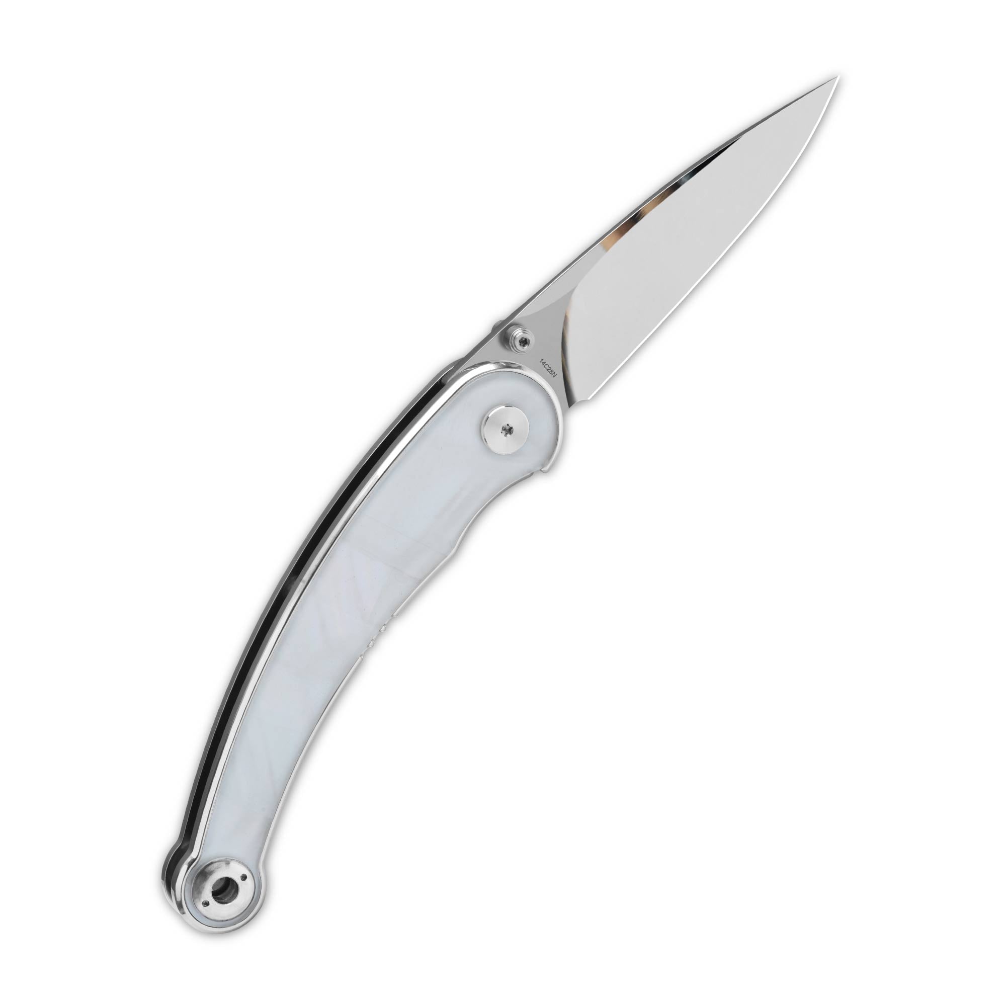 QSP Dolphin Liner Lock Pocket Knife - 14C28N Stainless Steel Blade with White Pearl Shell Handle - EDC Folding Knife for Camping, Hiking & Outdoor Activities