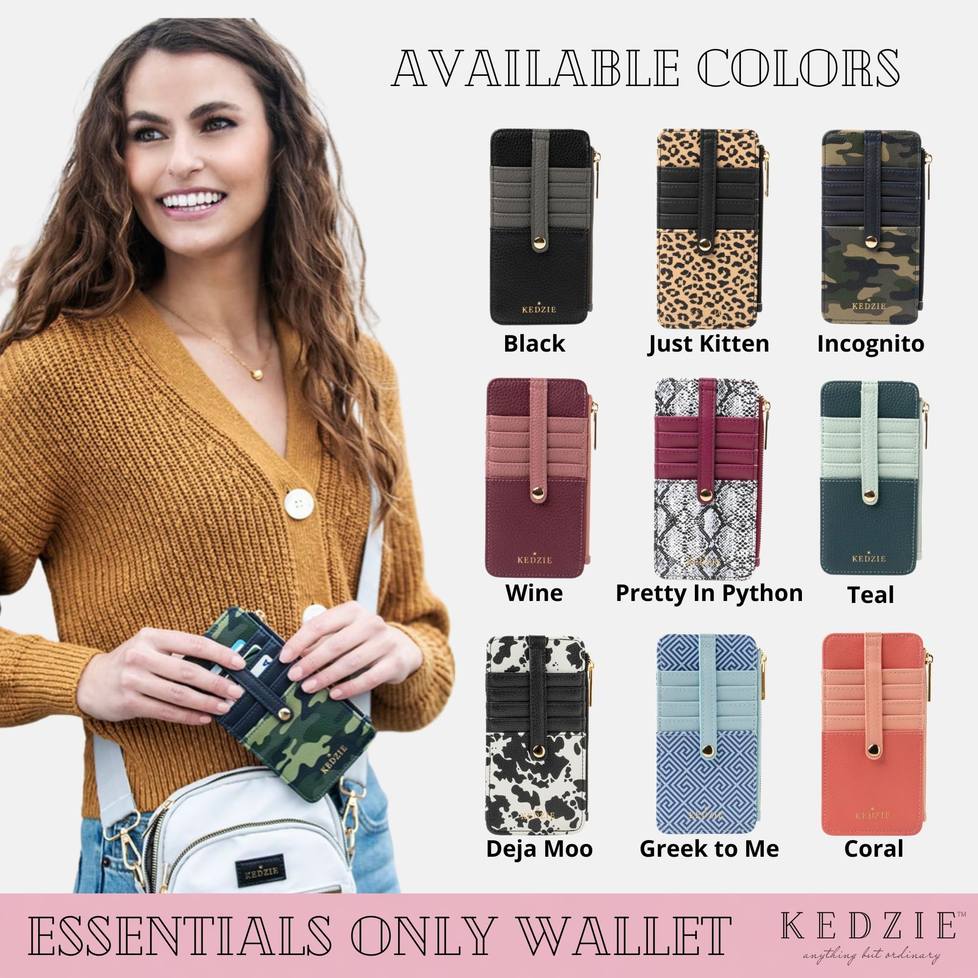 KEDZIE Vegan Leather Women's Zippered Wallet with ID Window - Slim Card Holder for Credit Cards & Cash | Perfect for Everyday Use, Travel & Minimalist Lifestyle (Black V2)