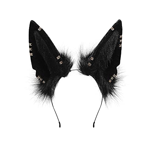 Fxaelian Cosplay Fox Wolf Cat Dog Ears Headband - Halloween Costume Party Hair Accessories for Women & Men (Black) - Perfect for Cosplay, Anime Conventions & Themed Parties
