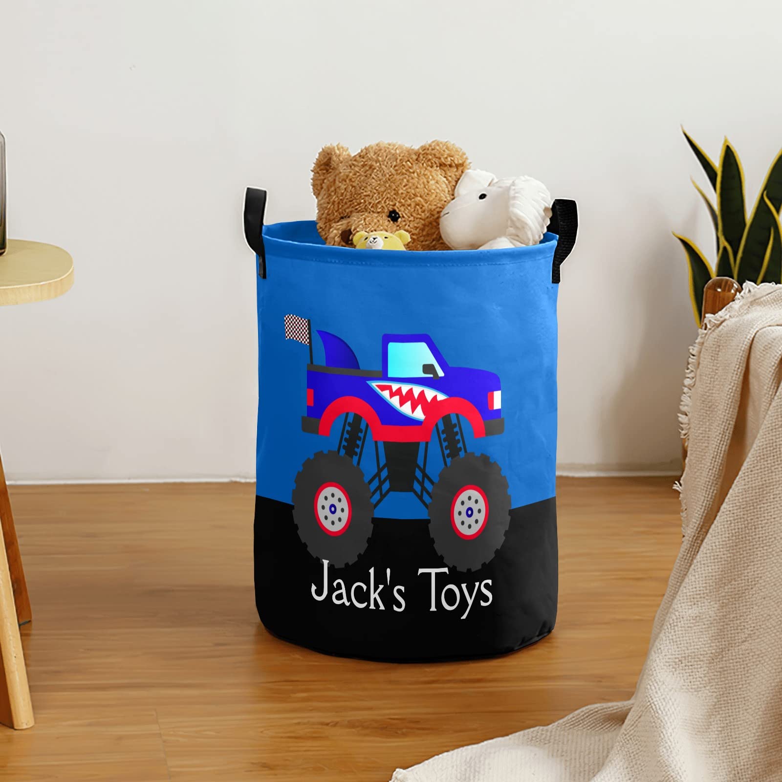 Custom Monster Truck Laundry Hamper - Waterproof Collapsible Drawstring Clothes Basket with Handle for Toys & Storage (50cm x 36cm) - Perfect for Kids' Room, Nursery & Playroom Organization
